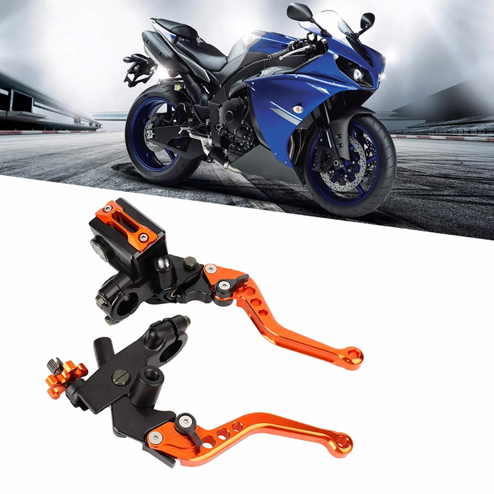 Jedna para lewej i prawej dźwigni sprzęgła, 1 para 7/8"(22 mm) uniwersalnych dźwigni zbiornika głównego cylindra sprzęgła hamulca motocykla (pomarańczowe)