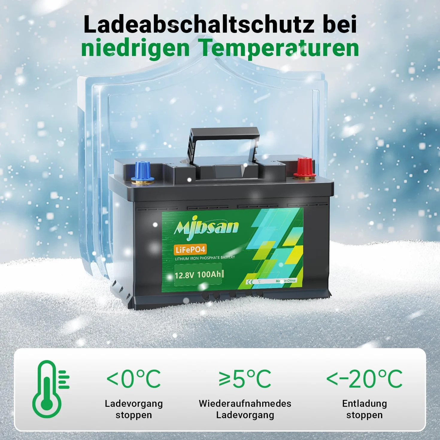 Mjbsan 12 V 100 Ah akumulator cyklu głębokiego LiFePO4, 100 A BMS, 4000-8000 cykli, maksymalna moc 1280 W, idealny zamiennik dla akumulatorów ołowiowo-kwasowych do kempingu, wózków kempingowych