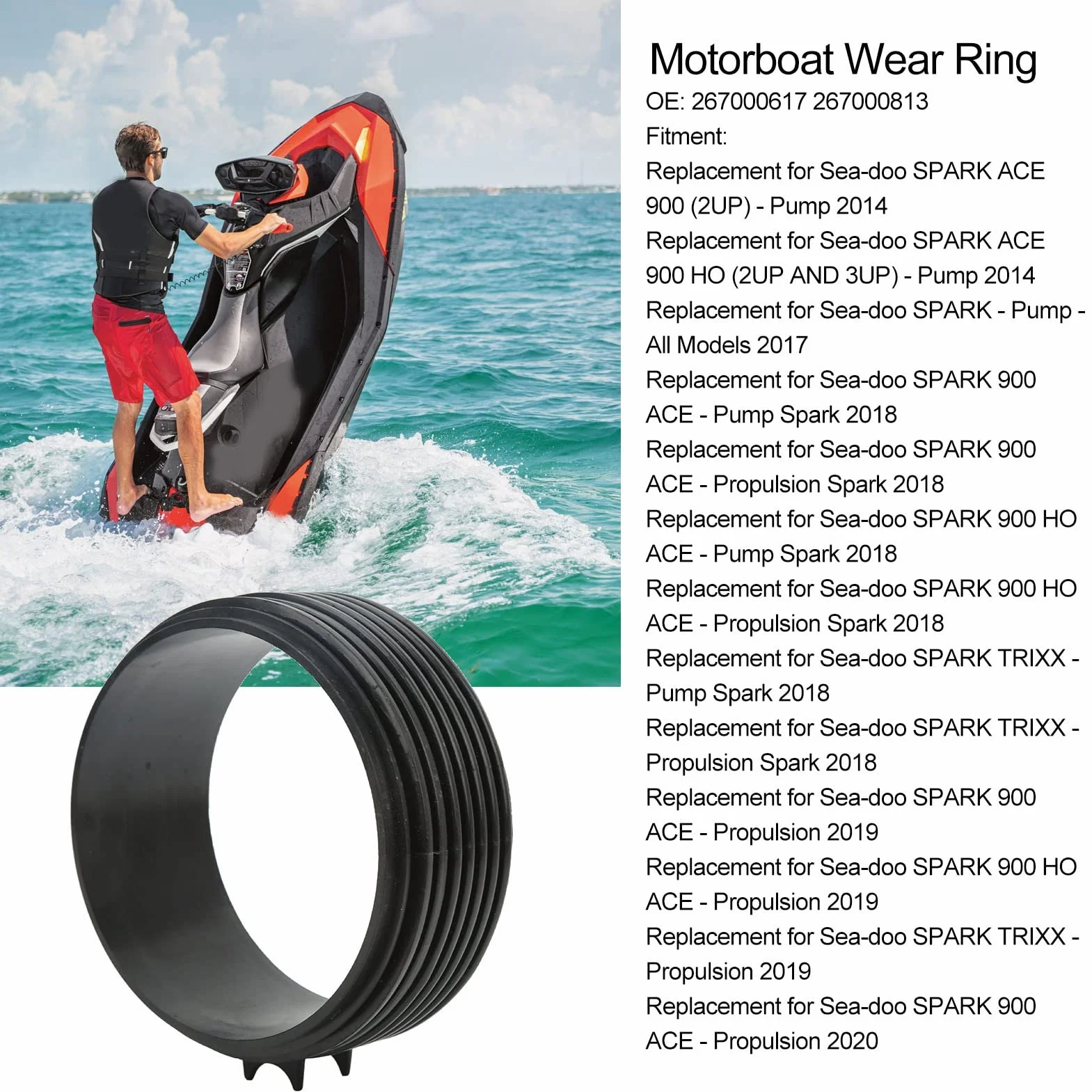 KIMISS Wear Ring, Motorboat Wear Ring 267000617 Zamiennik o Wysokiej Wydajności dla ACE 900 TRIXX
