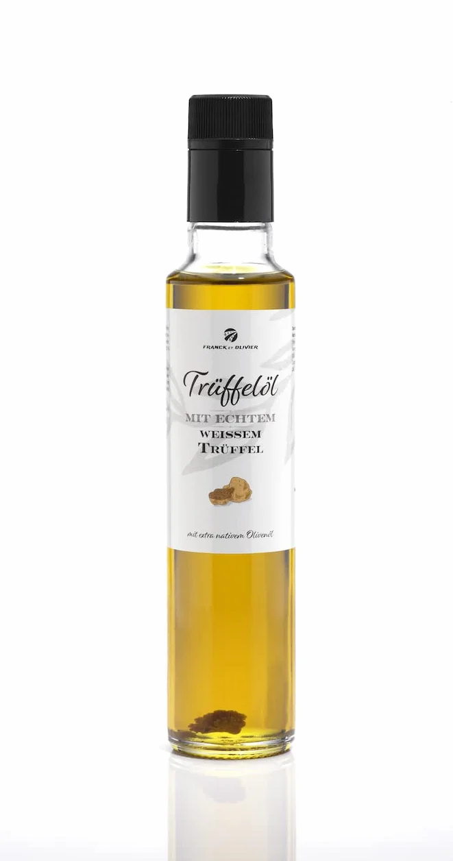 Zestaw kulinarnego oleju truflowego (2 x 250 ml) z prawdziwym czarnym i białym truflem. Z czystego oliwy z oliwek. Do sosów i doprawianiu potraw. Odpowiedni dla diety wegańskiej i bezglutenowej