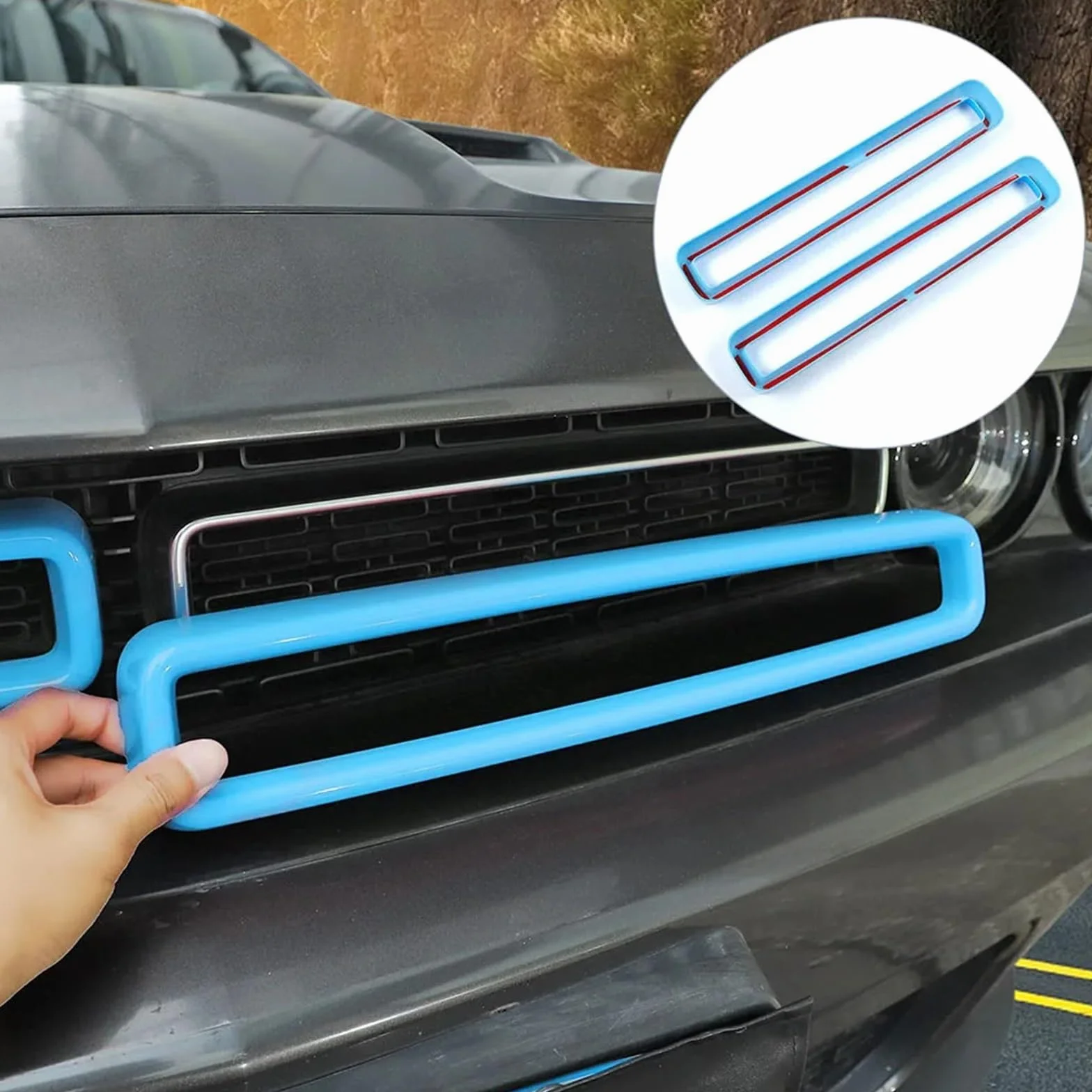 2 sztuki przednich wkładek do grilla, osłona, pasujące Dodge Challenger 2015-2022, czarny, czerwony, niebieski, żółty atrapa radiatora(Black)