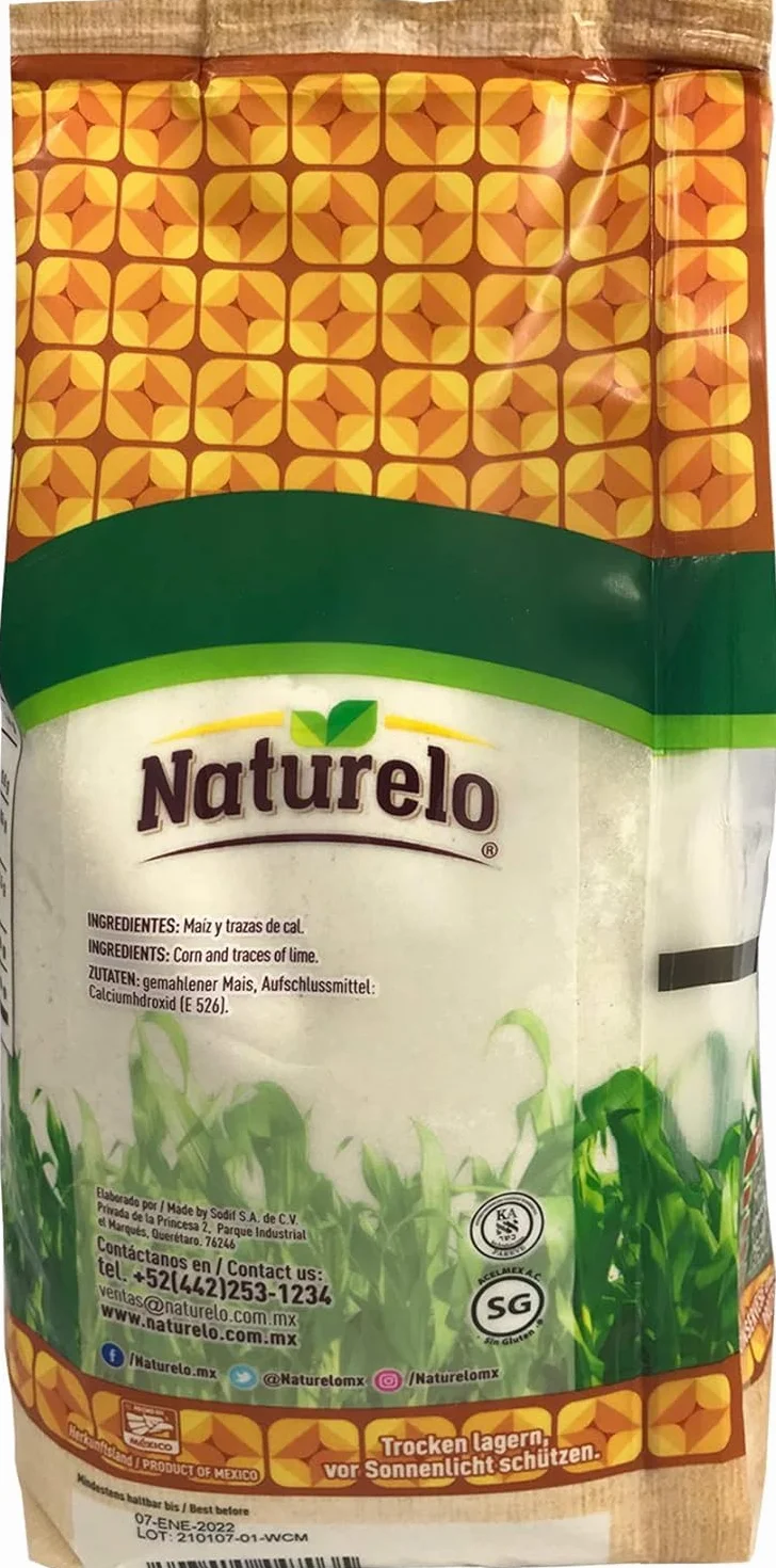 Mąka kukurydziana z 100% naturalnej kukurydzy, opakowanie 1 kg - Harina de Maiz Nixtamalizado NATURELO 1 kg