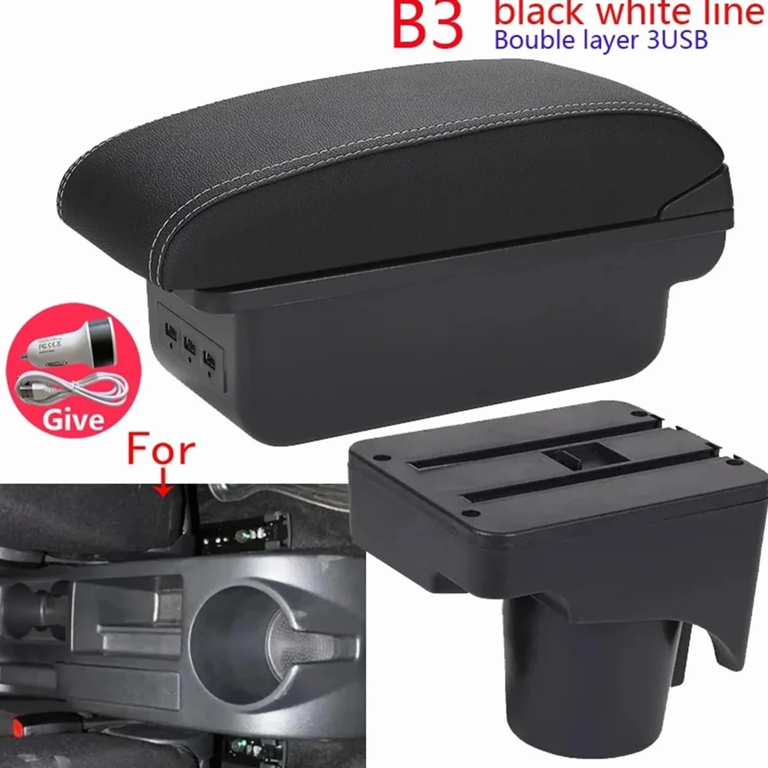 Armsteun Richter Bush Podłokietnik Box pasuje do VW Golf 6 Golf 5 Mk6 MK5 Jetta 5 Podłokietnik samochodowy pasuje do VW Sagitar Schowek Wnętrze(C1 Black red NO USB)