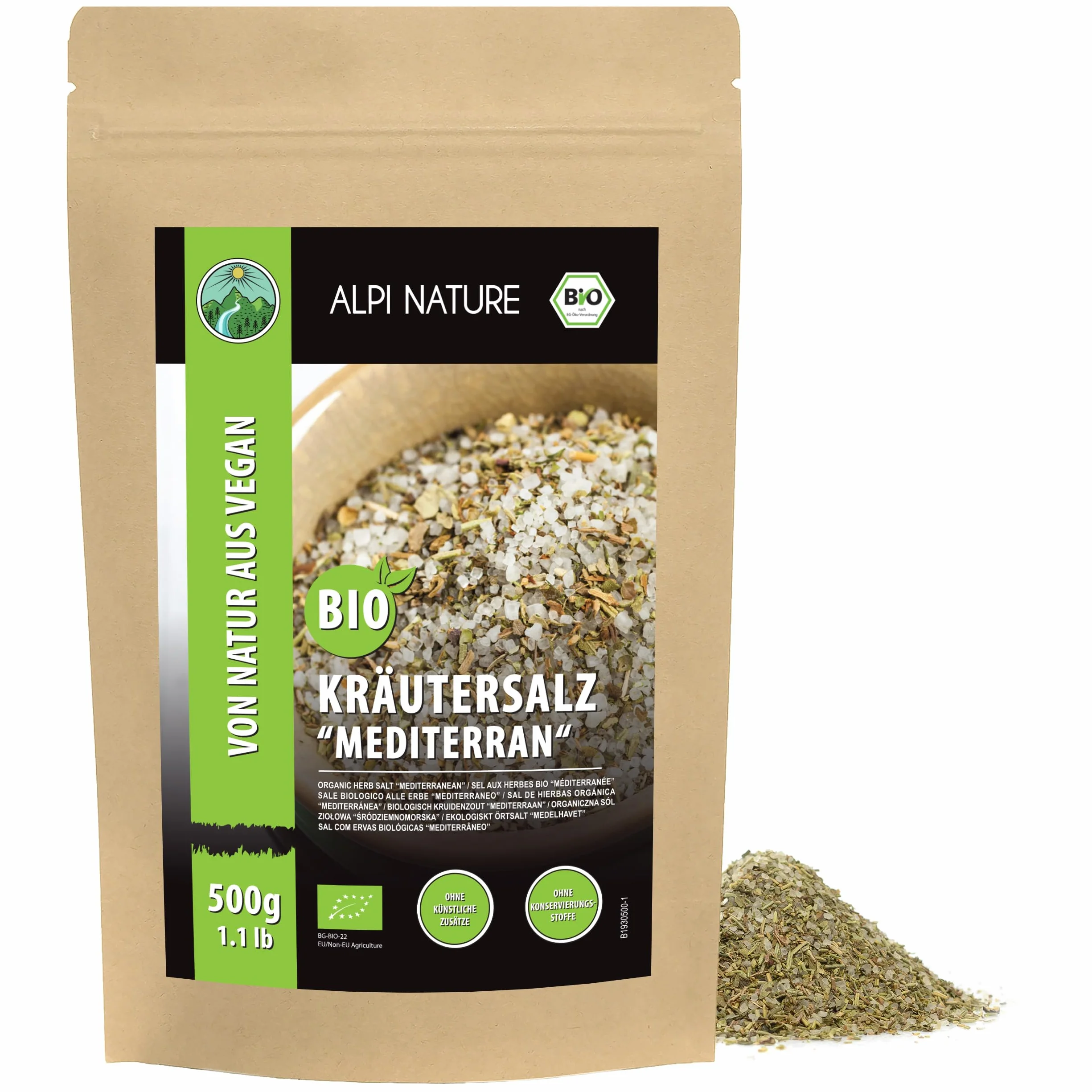 Alpi Nature Ekologiczne Śródziemnomorskie Zioła i Przyprawy 500g, Sól Ziołowa