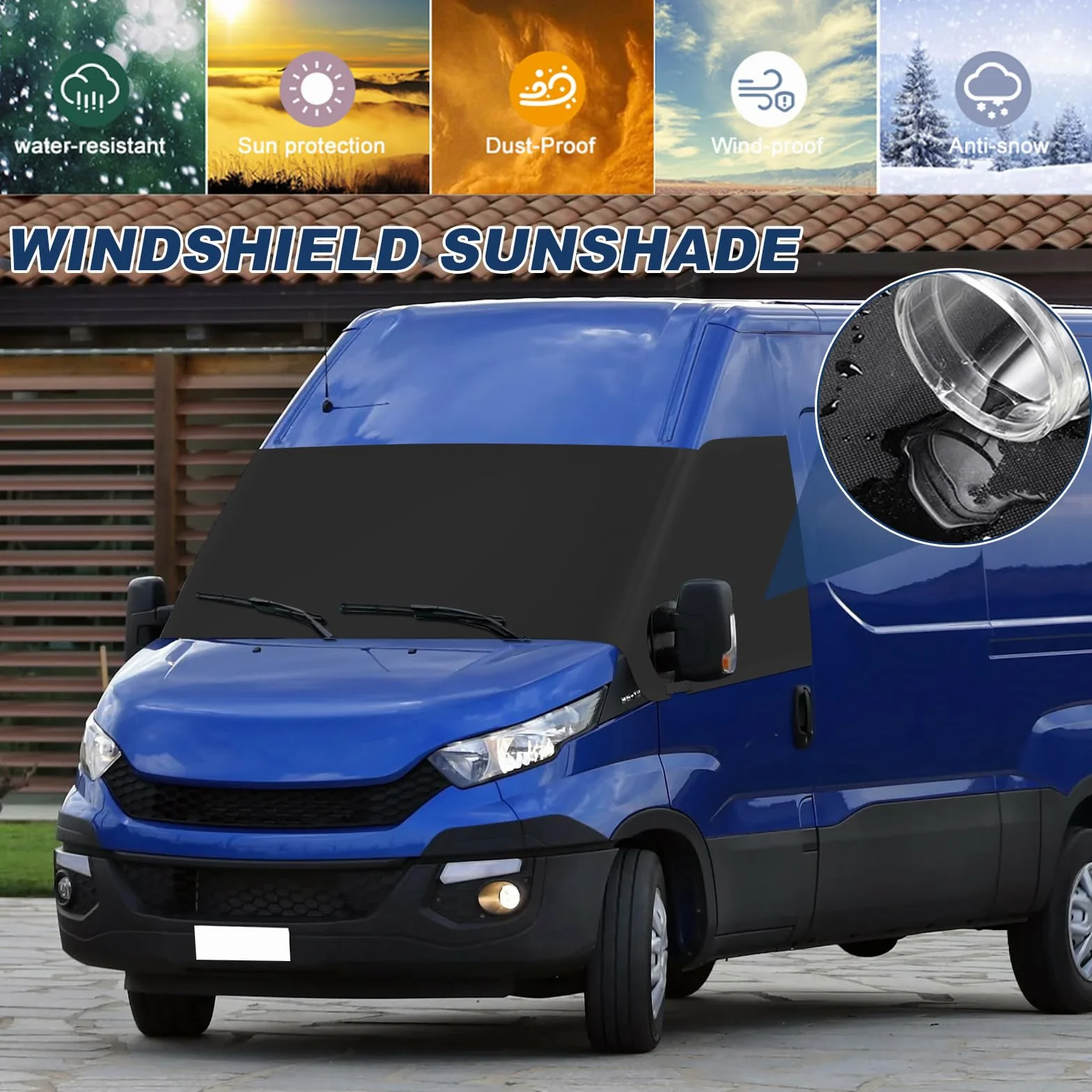 Iveco Daily 2014-2025, osłona przedniej szyby samochodowej, wodoszczelna tkanina Oxford 600D, chroni przed śniegiem, lodem, kurzem, słońcem, czarna