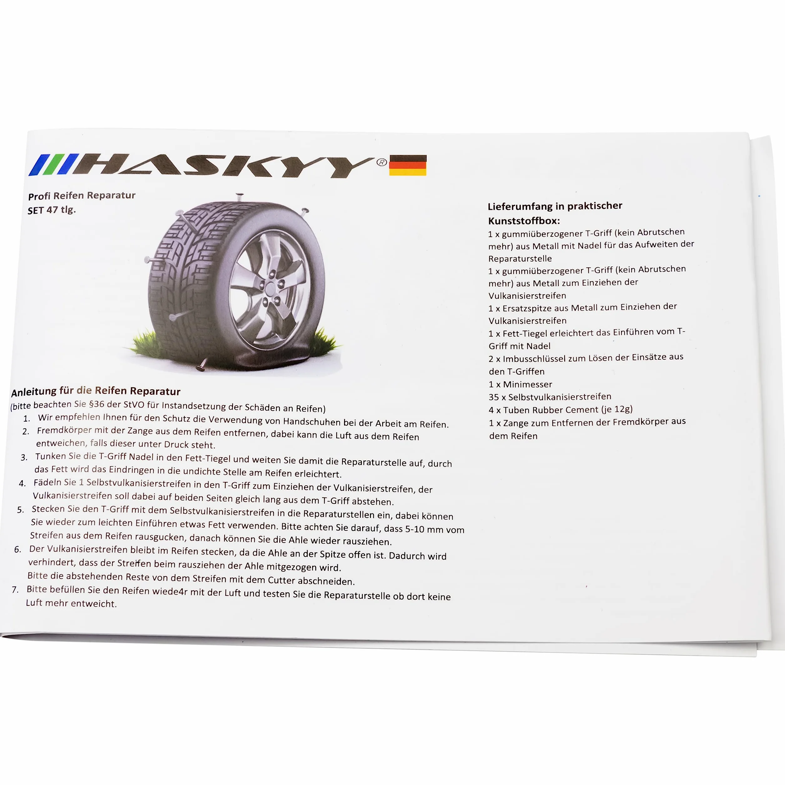 Haskyy 47-częściowy zestaw naprawczy do opon samochodowych, zestaw do naprawy wulkanizerów, pasków motocyklowych