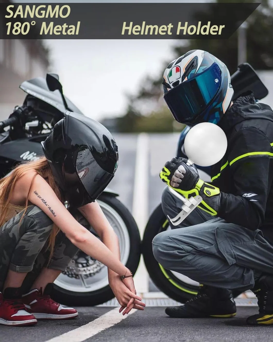 SANGMO Stojak na kask motocyklowy uchwyt ścienny obrót o 180 stopni metalowy uchwyt na kask rowerowy