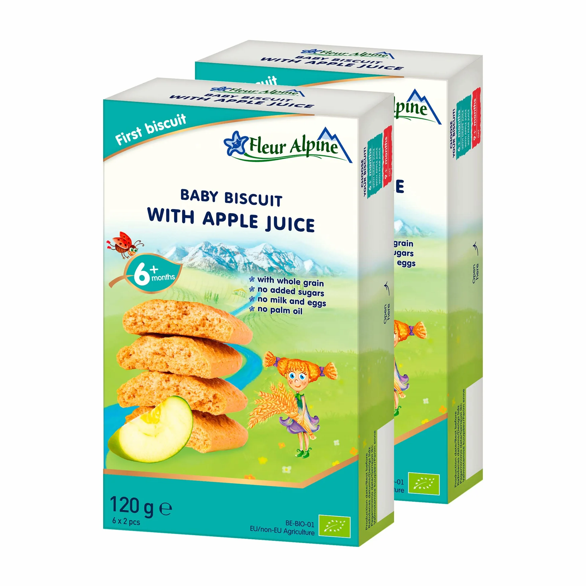 Fleur Alpine Baby Herbatniki z Sokiem Jabłkowym - 12 x 2 Pyszne przekąski dla niemowląt na pyszną, gładką owsiankę śniadaniową lub przekąskę pomiędzy | Łatwe ciasteczka pełnoziarniste | 6 miesięcy