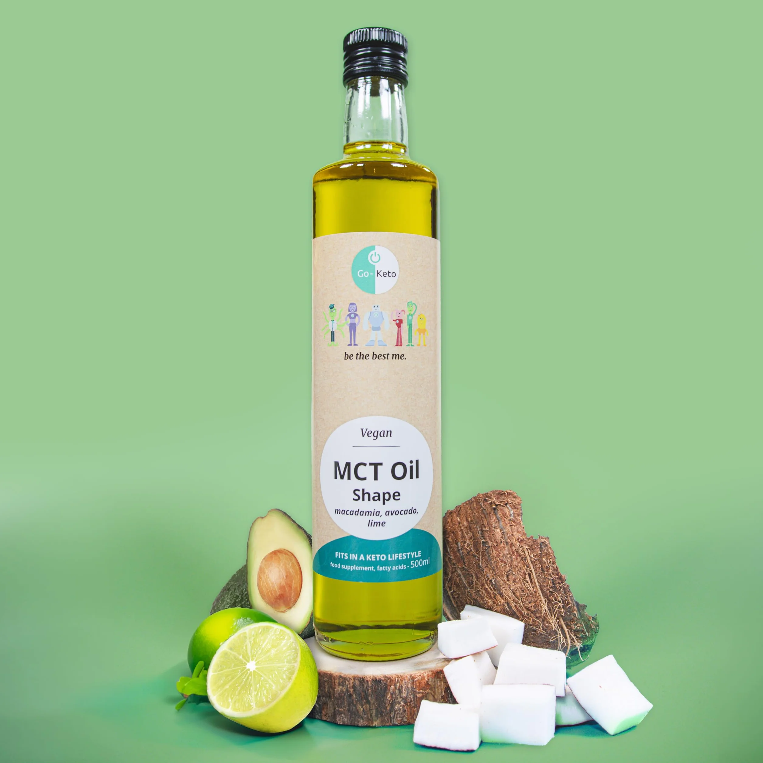 Olej MCT C8/C10 Go-Keto 500ml z omega-7 z awokado i makadamia, 100% olej kokosowy, wolny od oleju palmowego, wegański