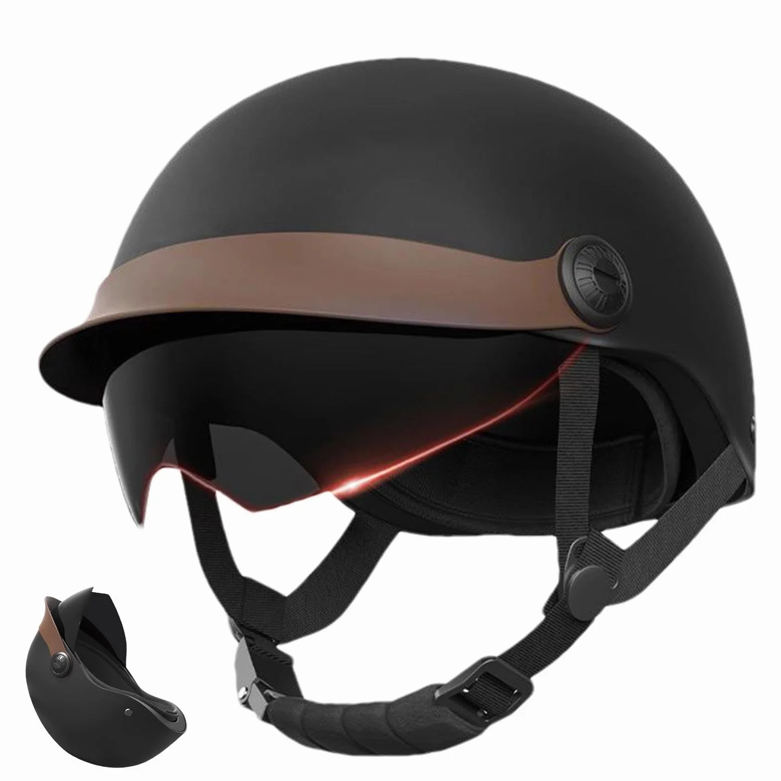 Kask typu z wizjerem, kask motocyklowy, idealny do skuterów, skuterów, motorowerów, modny, wygodny kask motocyklowy dla mężczyzn i kobiet, czarny