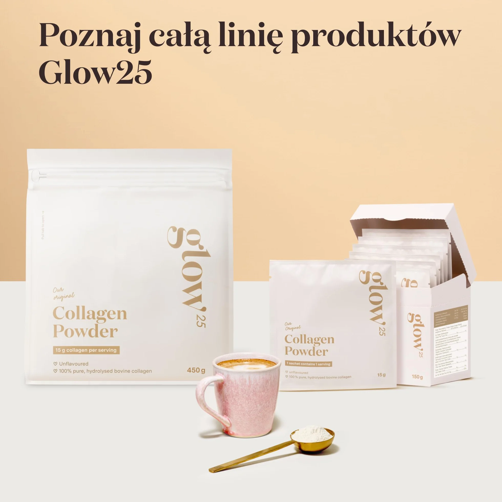 Kolagen w proszku [450g] - Original - Zawiera peptydy typu 1 i 3 - Doskonale rozpuszczalny - Smak Naturalny (450g)