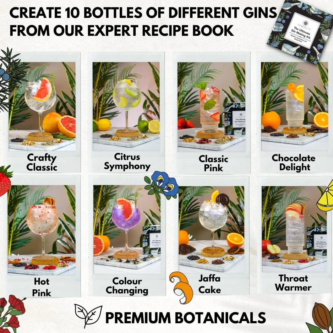 Gin Making Kit Create 10 Bottles Classic Colour Changing Pink Gin Gift Set 13 Botanicals Recipe Book Rose Gold Accessories