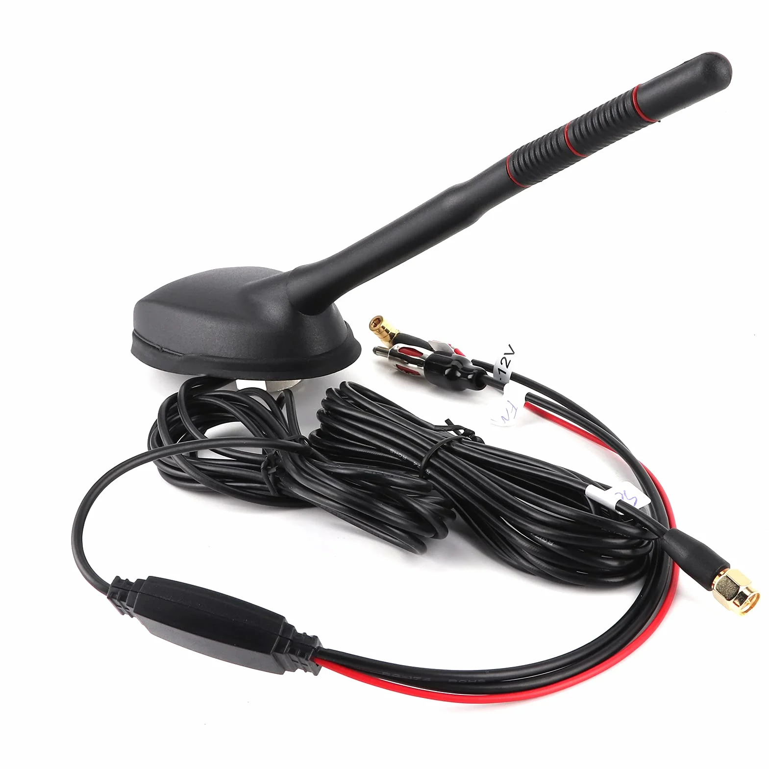 Antena Samochodowa DAB+GPS+FM Antena Samochodowa Radio Cyfrowe Kombinowana Antena Dachowa FM/AM ze Wzmacniaczem Wzmacniacz Sygnału Adapter SMB DIN z Przedłużaczem 5m do Radia