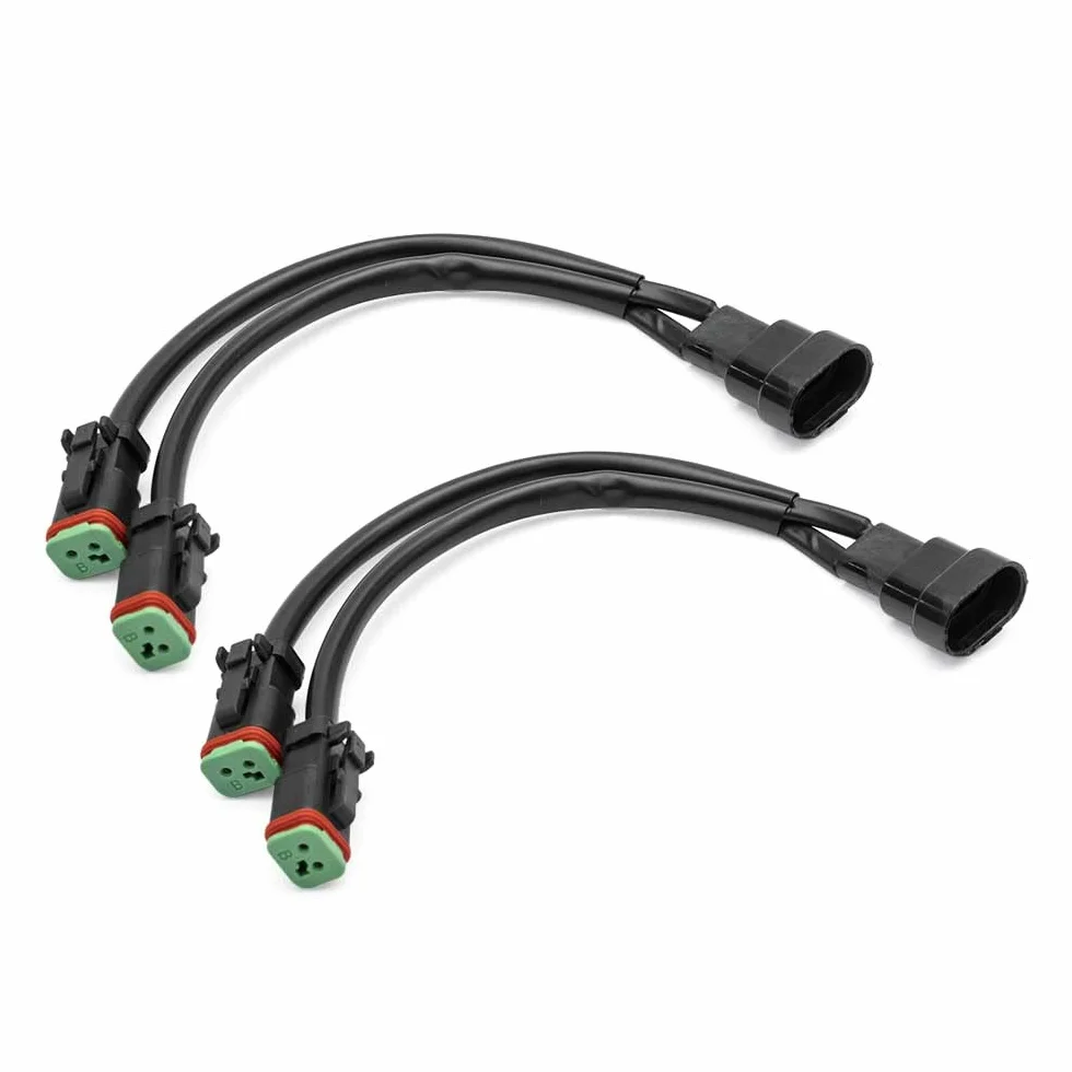 2 szt. adaptery rozgałęźne kształtu Y z podwójnym wyjściem 9145/H12 9055/HB3 9005/HB4 do złącza Deutsch DT DTP DT06-2S, zestaw przewodów do świateł roboczych LED, listwy świetlnej LED, świateł
