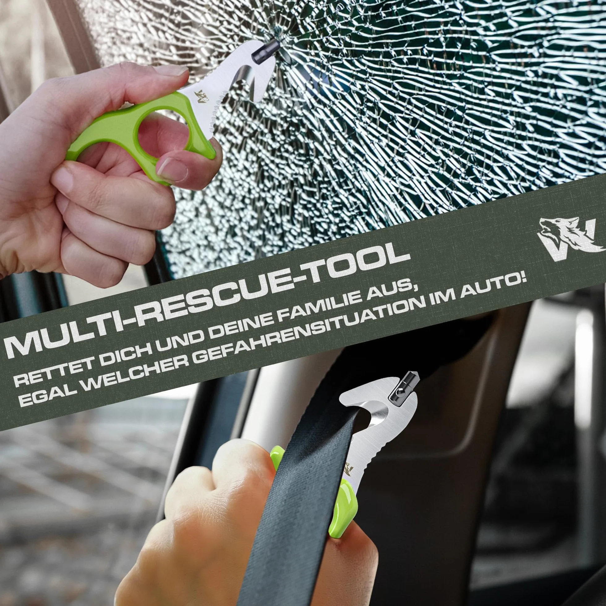 Wolfgangs Rescue Tool 440C Stahl Gurtschneider Notfallhammer Auto Leuchtfunktion