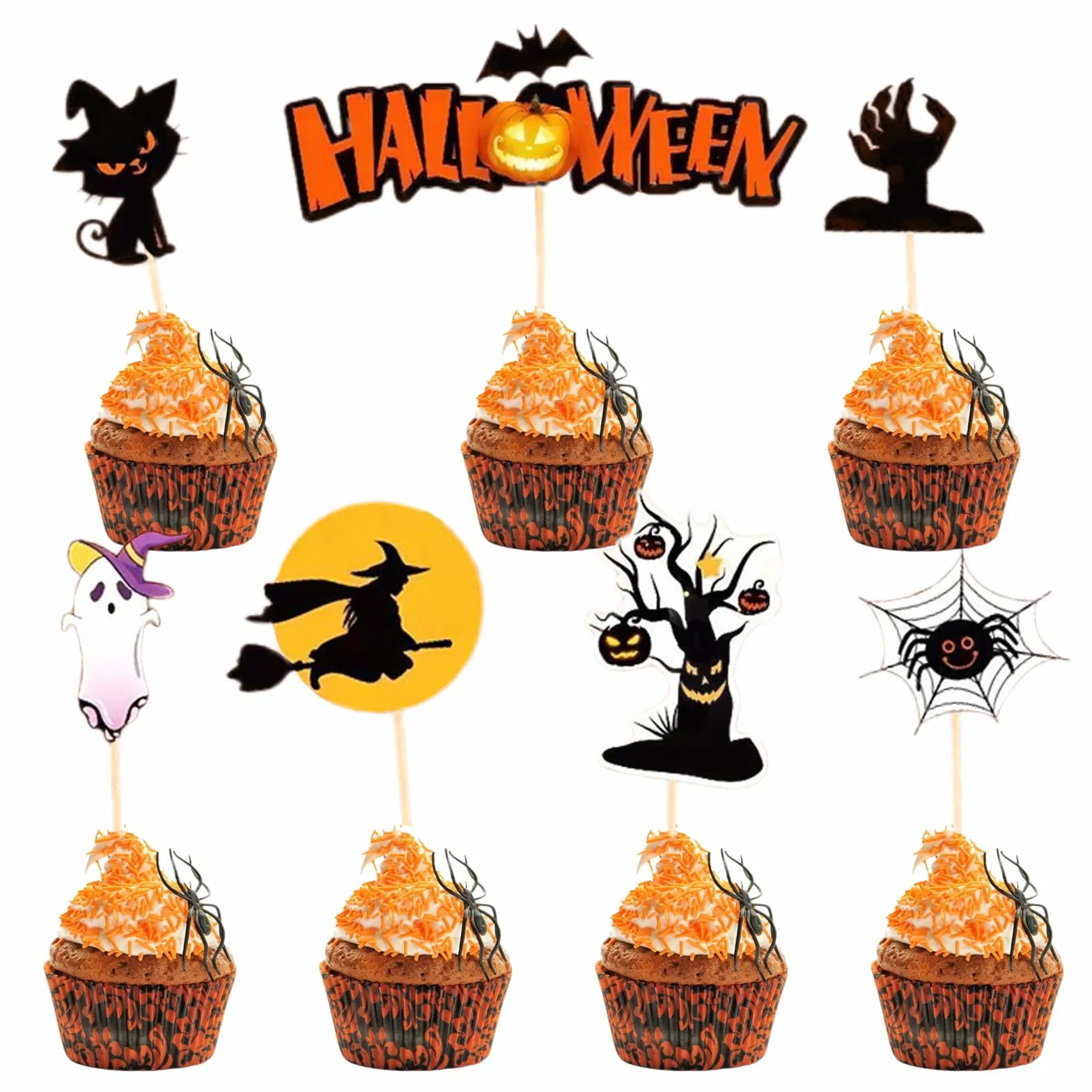 GoldRock Ozdoby na Halloween 14 sztuk - Dynia Kapelusz Czarownicy Nietoperz Nóż Nagrobny Dekoracja Imprezowa