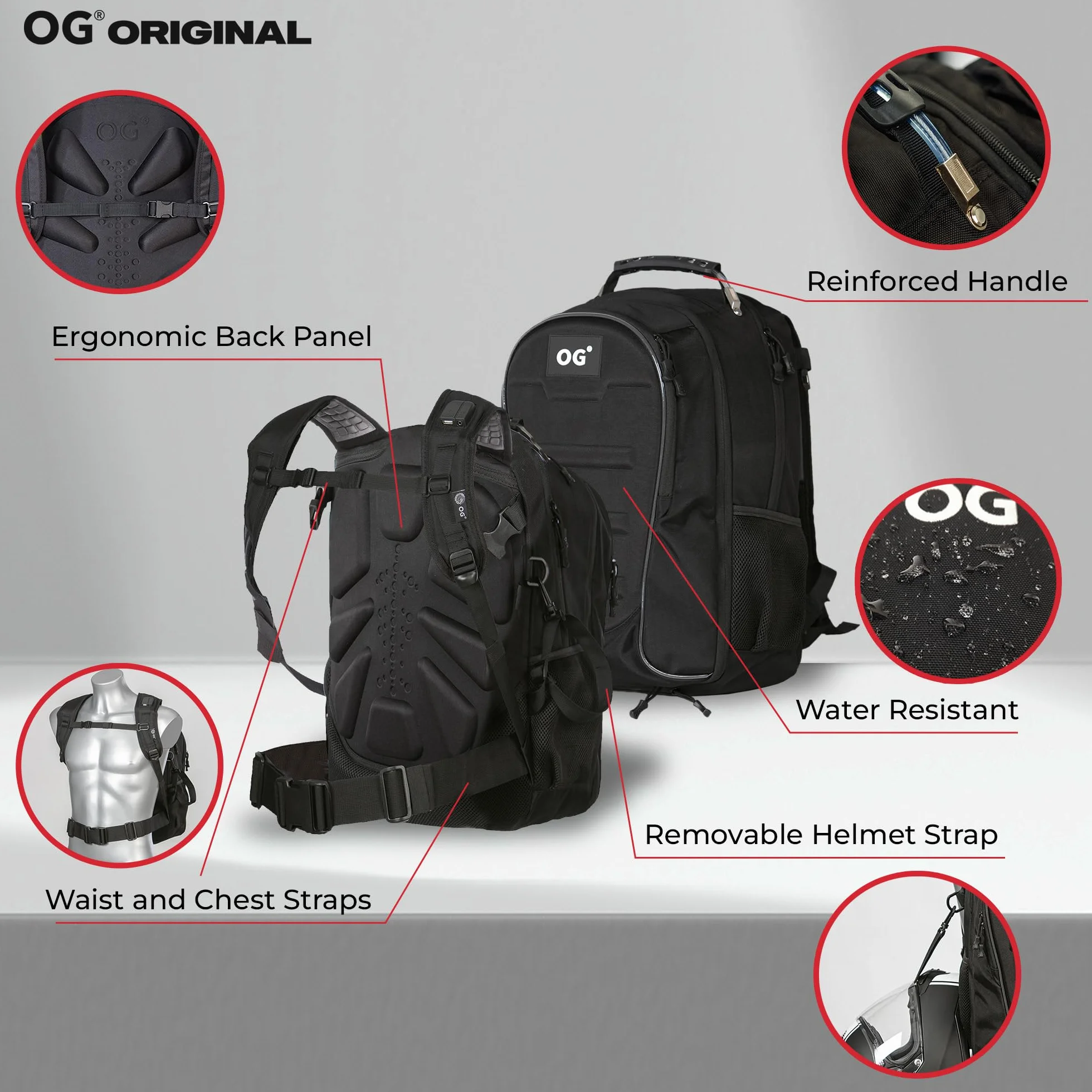 OG Original CityRunner Plecak motocyklowy, wodoodporny, rozszerzalny 30-35L, torba na kask, pasek na kask, du?a pojemno??, przeno?ny, odblaskowy, USB