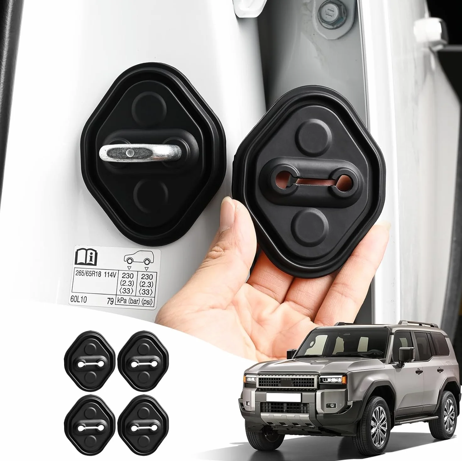 SHIFENG Silikonowa osłona zamka drzwi kompatybilna z Toyota Land Cruiser 250 1958 Prado LC250 J250 2024 2025 akcesoria wykończeniowe do zamka drzwi, zestaw 4 szt