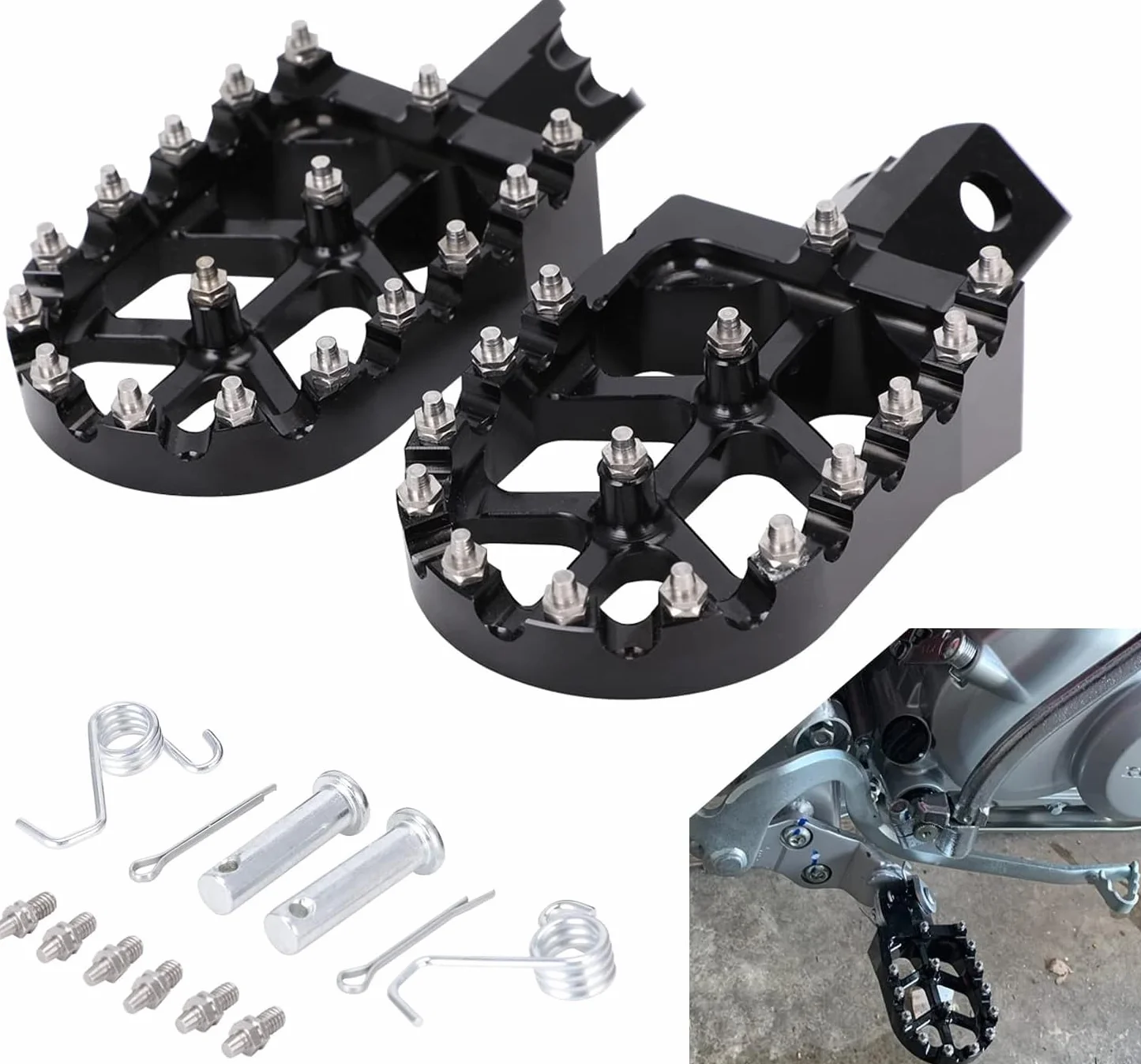JFG RACING Podnóżek motocyklowy, uniwersalny aluminiowy CNC podnóżek motocyklowy do off-road motocykl Dirt Bike Pit Bike on Ron-Black