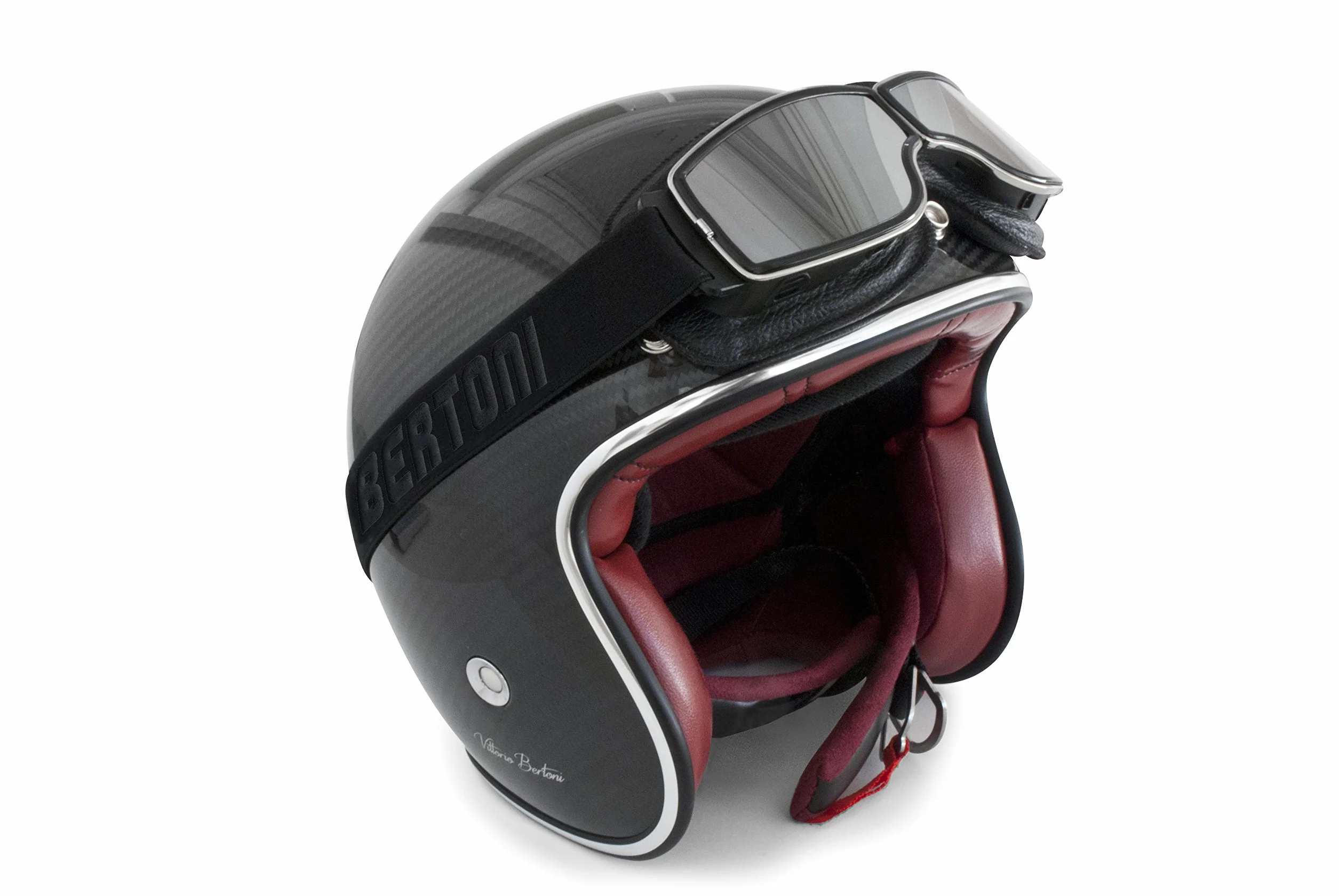 BERTONI Gogle motocyklowe do Harley Davidson Chopper i Scrambler z czarnej skóry i chromowanej oprawki mod. 188