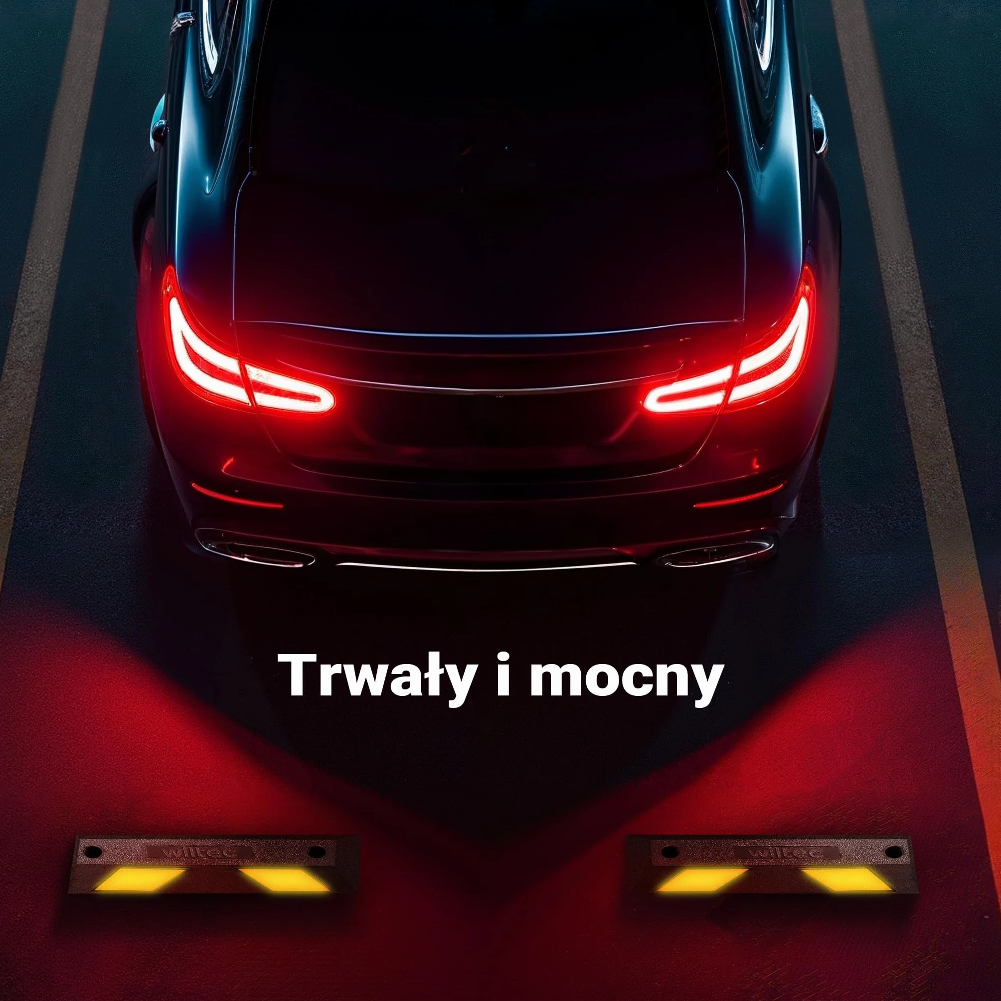 Wiltec Ogranicznik parkingowy 2 szt. 55 x 15 x 10 cm czarny z żółtą taśmą odblaskową, odbojnik gumowy do garażu i parkingu