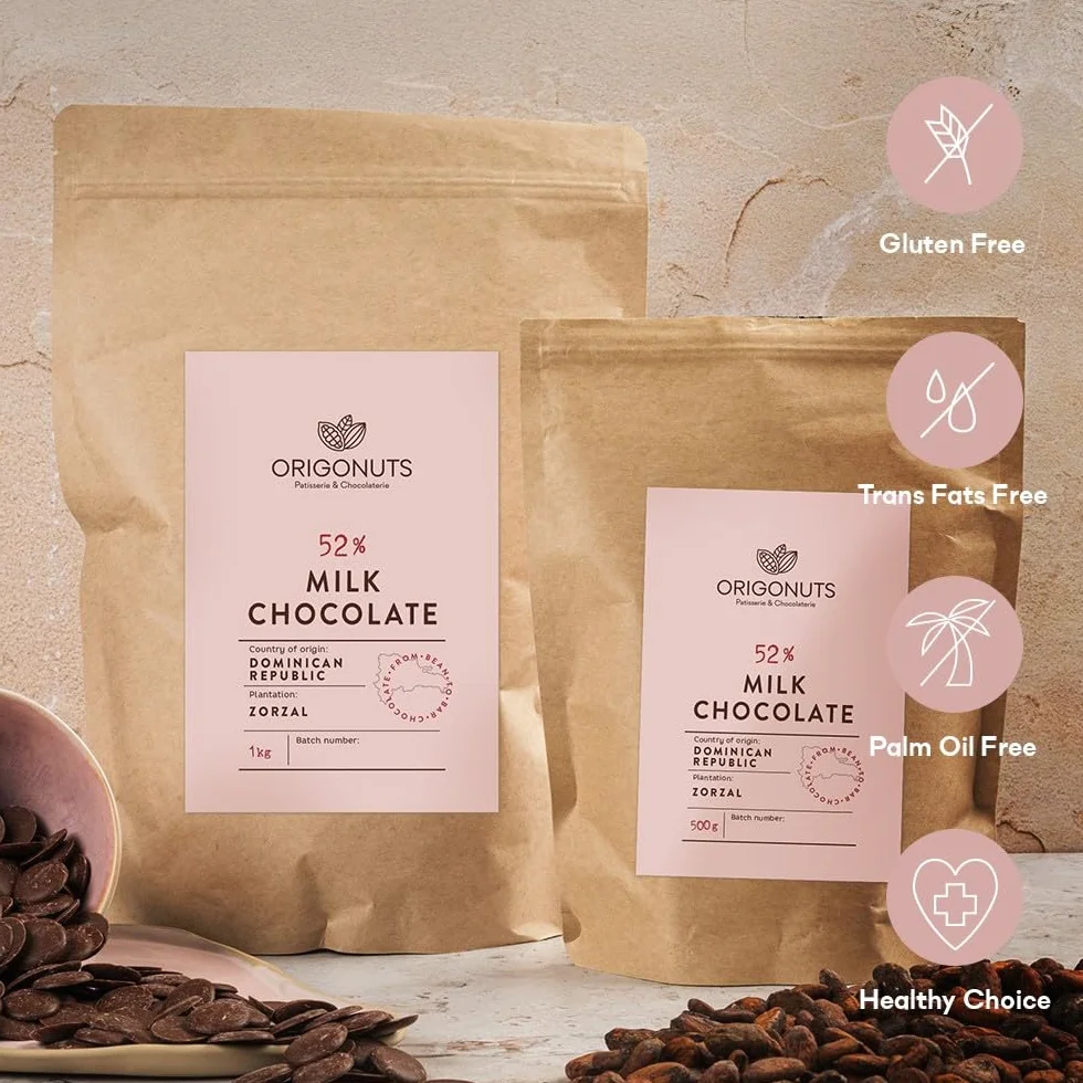ORIGONUTS Czekolada do Topienia 52% Mlecznej z Dominikany 500g