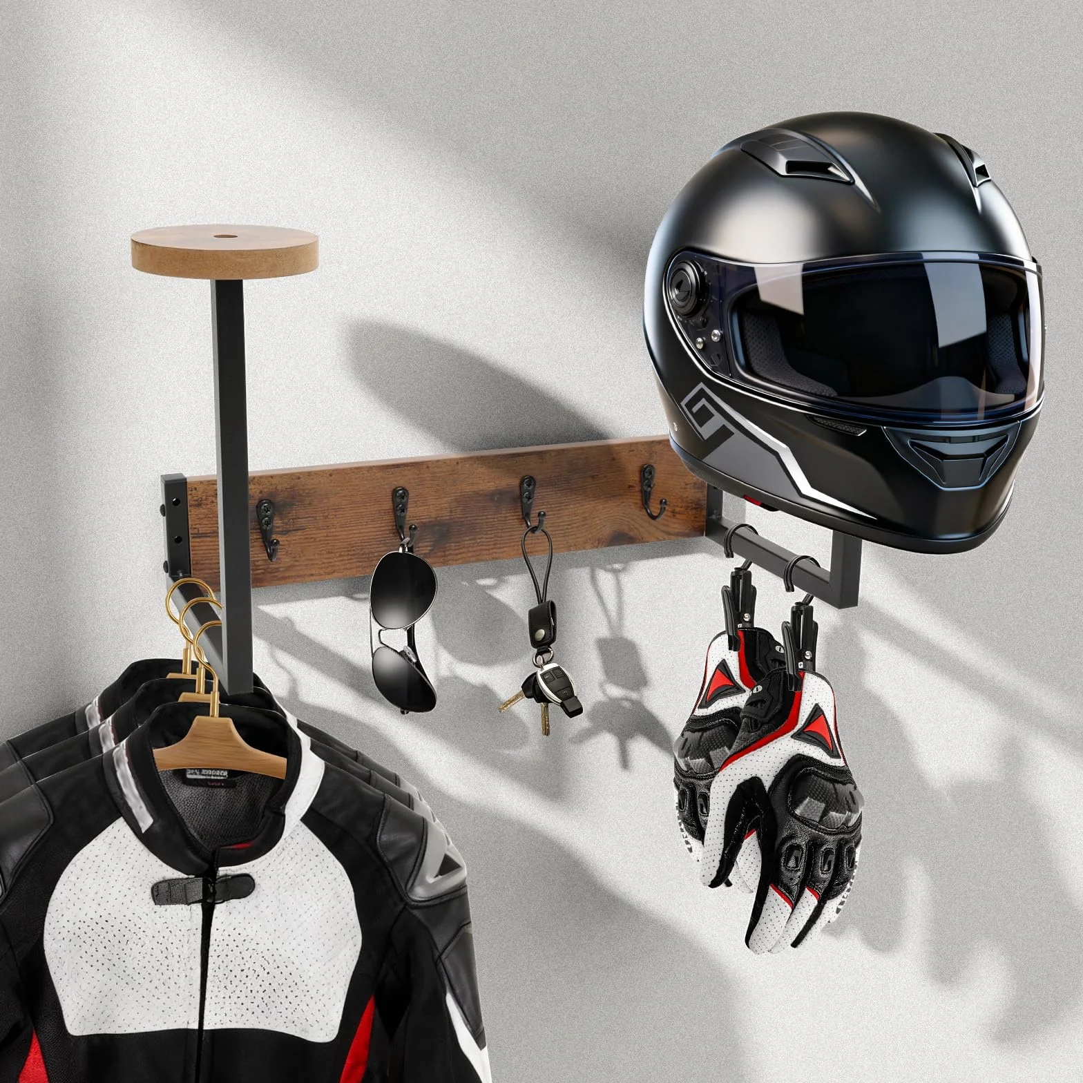 Uchwyt ścienny na kask motocyklowy, stojak z organizerem, do przechowywania akcesoriów motocyklowych