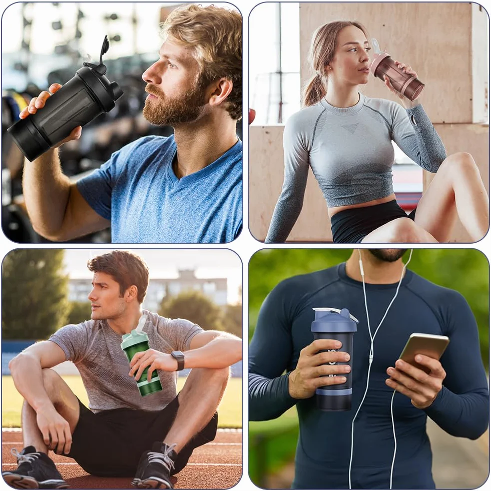 Shaker proteinowy, 2 sztuki po 500ml, butelka shakera proteinowego, shaker fitness z 2 kulkami miksującymi ze stali nierdzewnej, bez BPA ze skalą pomiarową do proszku proteinowego, koktajlu