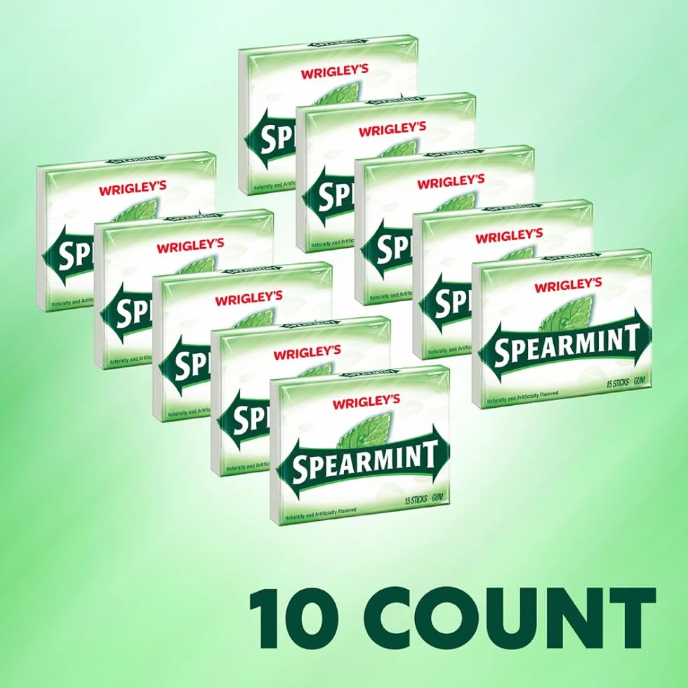 WRIGLEY'S Spearmint Chewing Gum, 15 pieces (10 packs)
