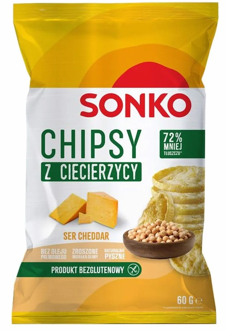 Sonko Chipsy z ciecierzycy smak sera cheddar 60 g