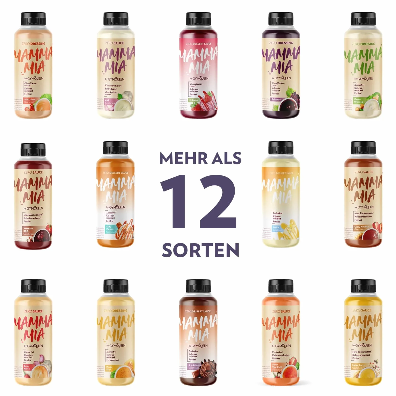 GymQueen Mamma Mia Zero Sauce Ketchup curry o niskiej zawartości kalorii, bez tłuszczu i cukru 265 ml