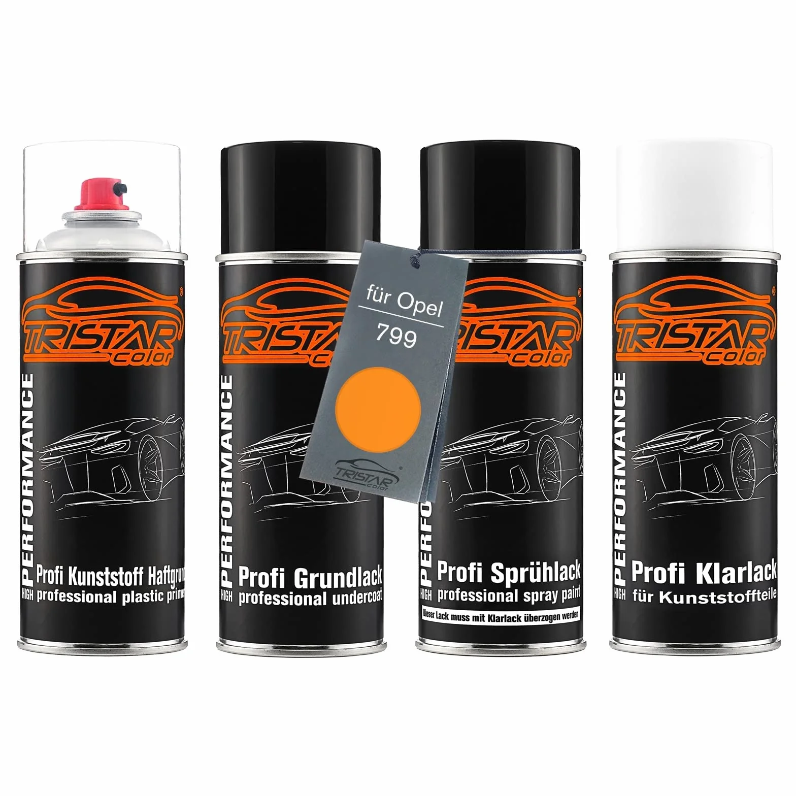 TRISTARcolor Zestaw w sprayu Lakier samochodowy do zderzaka z tworzywa sztucznego dla Opel 799 Tieforange/Deep Orange