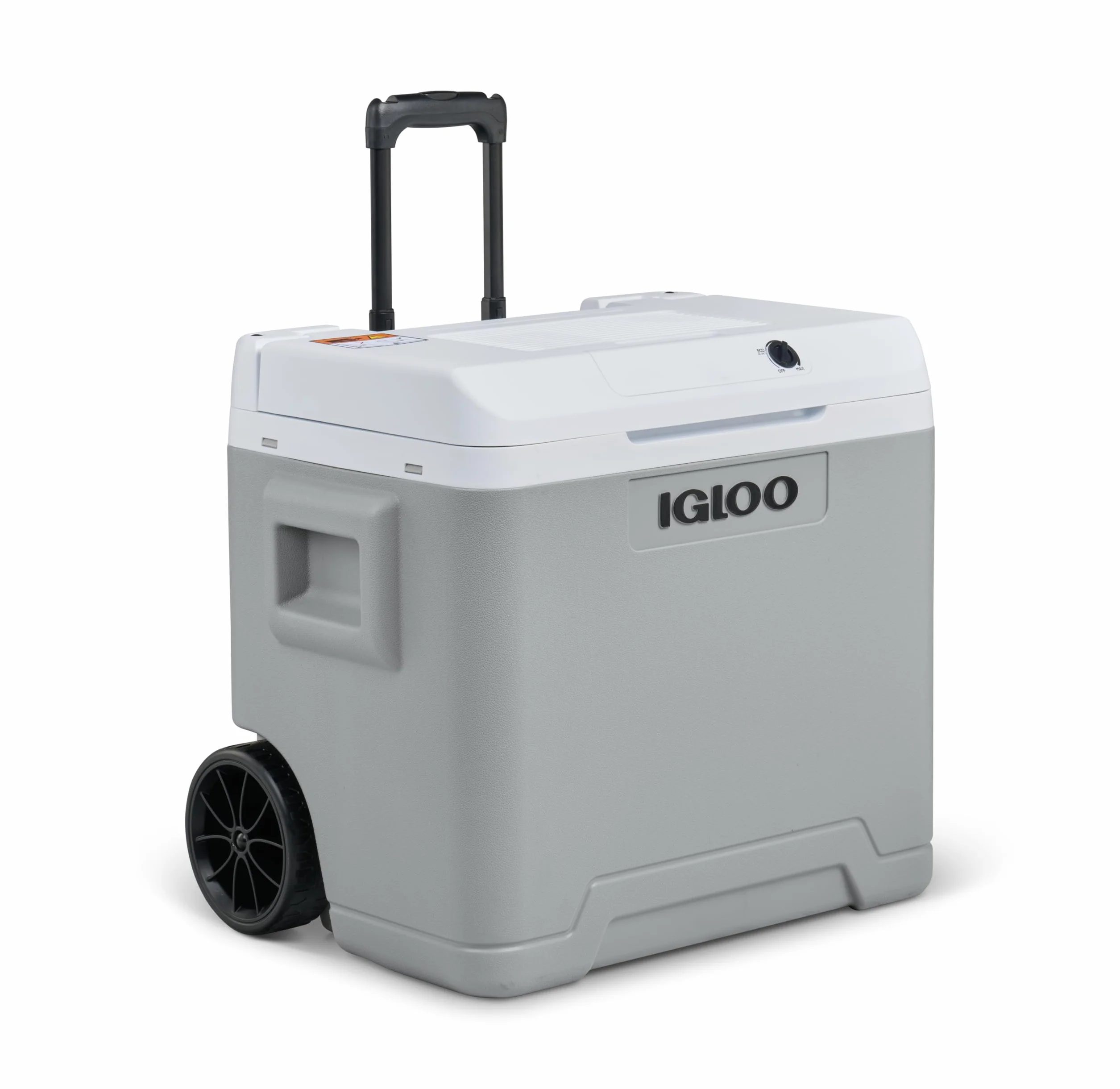 IGLOO IE42 elektryczna lodówka turystyczna 12V/230V, 42L – kompaktowa lodówka samochodowa na kemping, łódź i festiwale, z kółkami i teleskopowym uchwytem, schowkiem na kabel oraz trybem Eco/Max