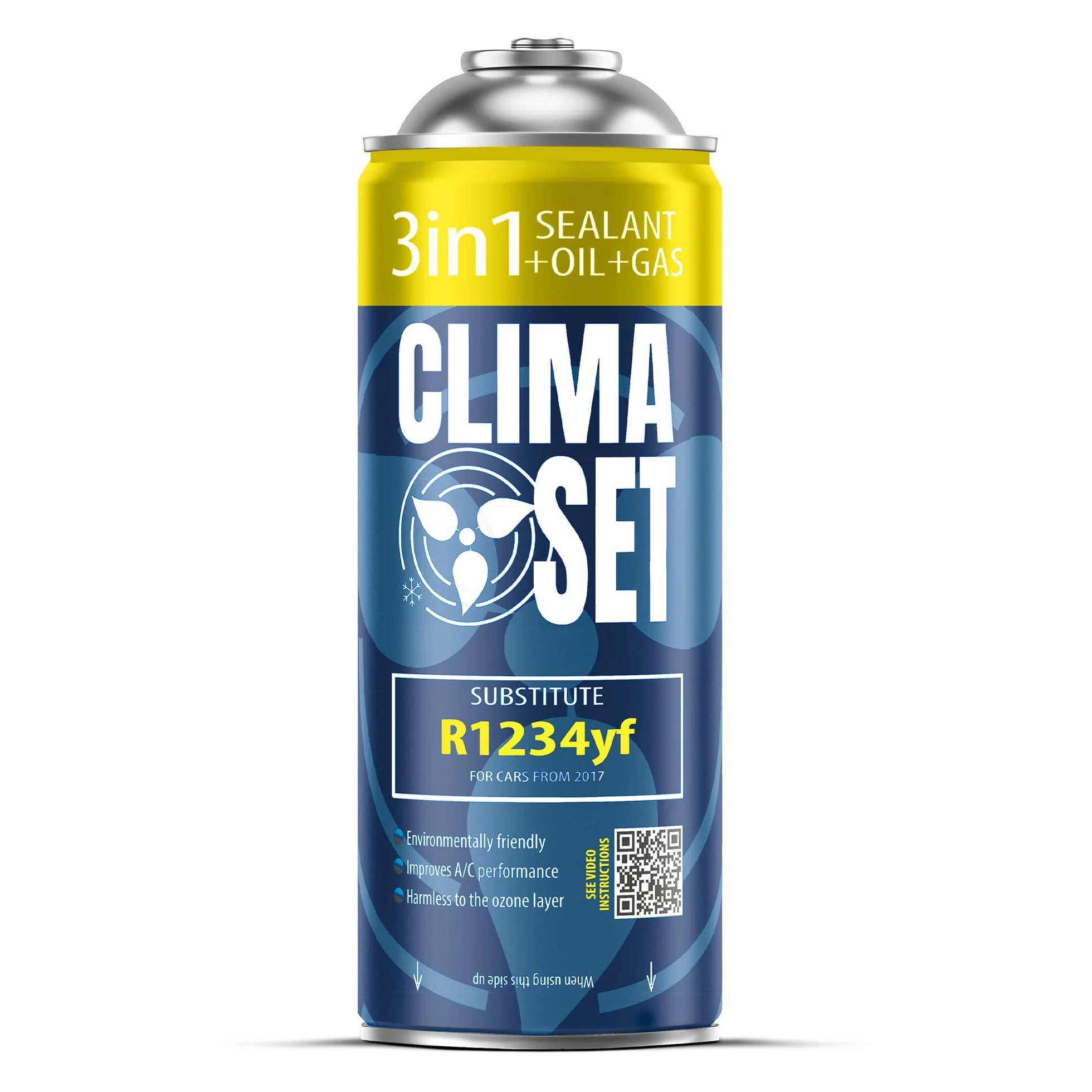 CLIMASET Zamiennik czynnika chłodniczego R134a 4in1 do samochodów 1994-2016 z przewodem i lampą UV