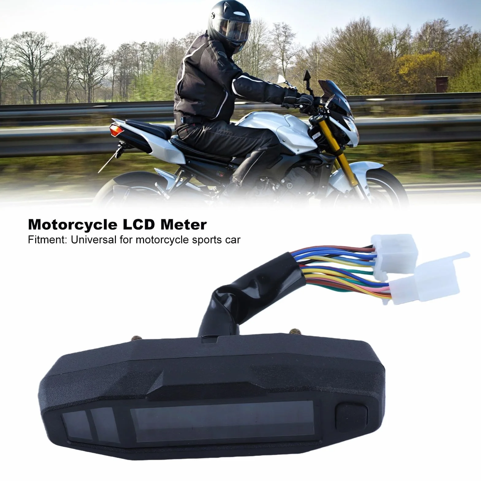 Prędkościomierz motocyklowy, 0-199KM/H 12V wyświetlacz LCD cyfrowy prędkościomierz drogomierz wskaźnik paliwa z podświetleniem, przełączanie kilometrów i mil, wskaźnik cyfrowy