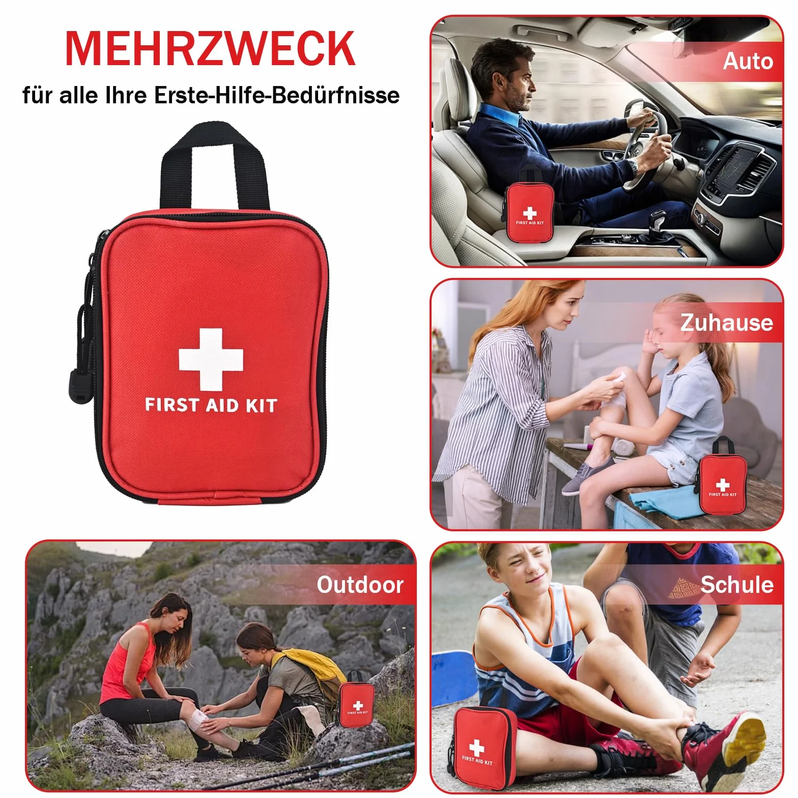 Zestaw pierwszej pomocy 102 sztuk, zestaw przetrwania, plecak 18 x 14 x 4 cm
