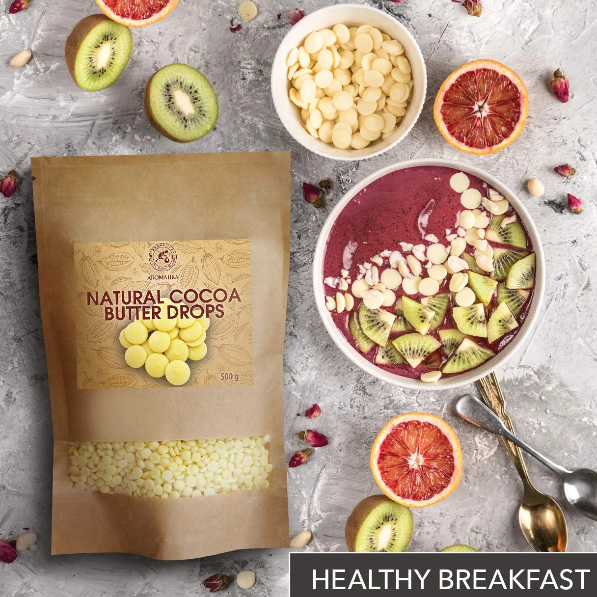 Cocoa butter drops 500g - Theobroma Cacao Butter - Cocoa/Cacao butter chips food grade - Cocoa Butter Drops - Rich in Antioxidants, Minerals and Vitamins - for Baking and Beauty Recipe Needs