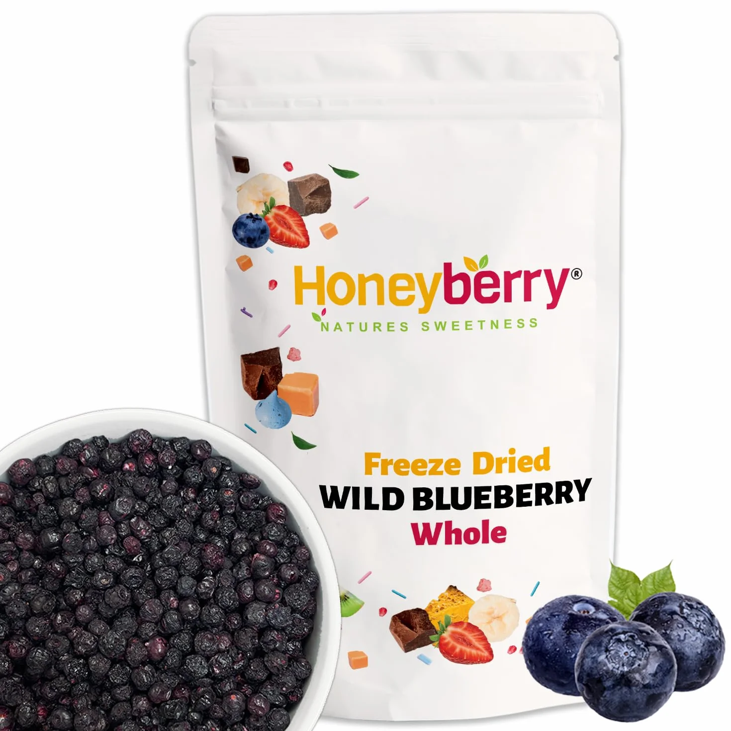 Liofilizowane Jagody Leśne 250g - Naturalne Dziko Rosnące Borówki Leśne - Liofilizowane Owoce bez Dodatku Cukru - Suszone Dzikie Jagody do do Wypieków, Dekoracji Ciast, Tortów i Deserów