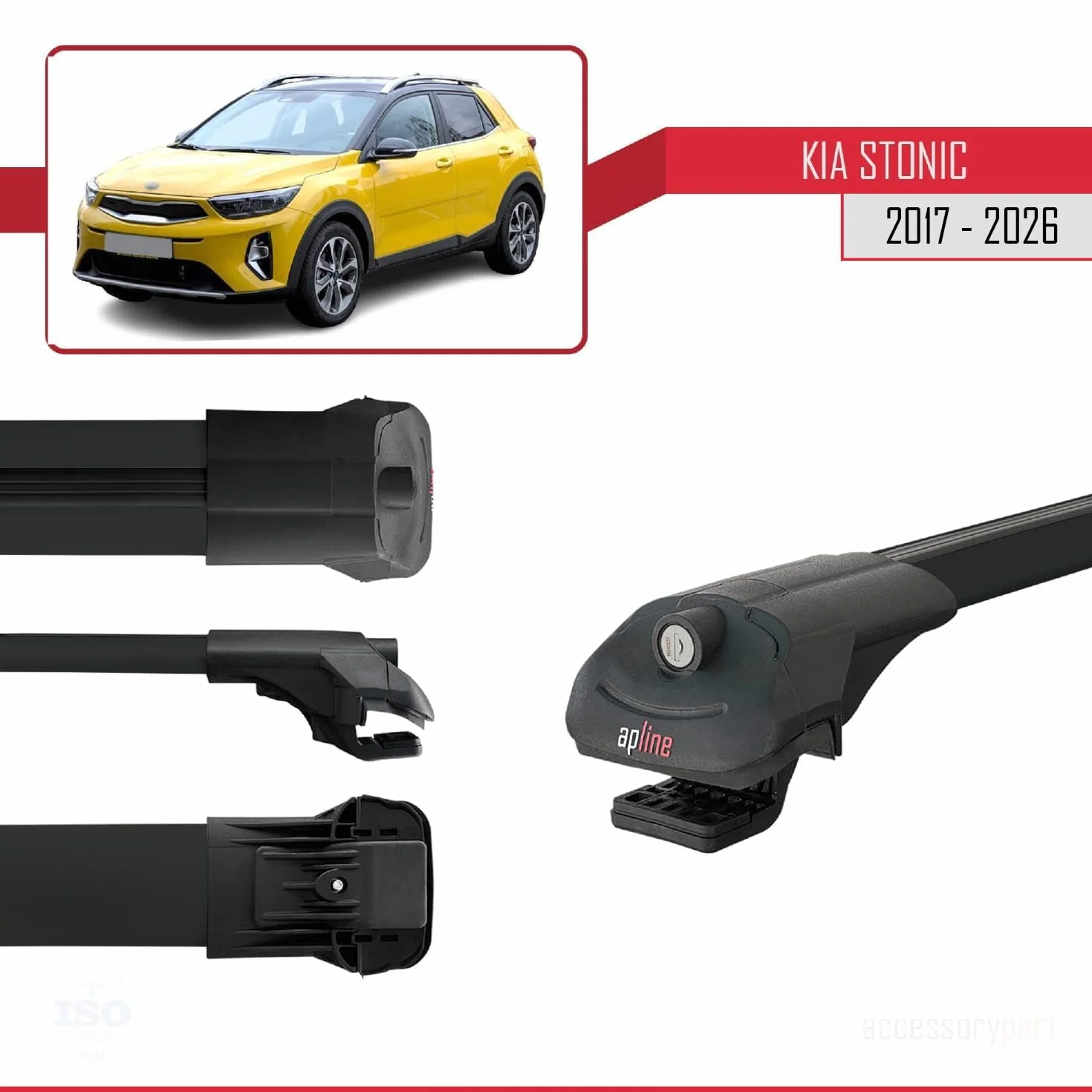 Kompatybilny z Kia Stonic 2017-2026 ACE-1 Aluminiowy bagażnik dachowy – 2 poprzeczki, czarne