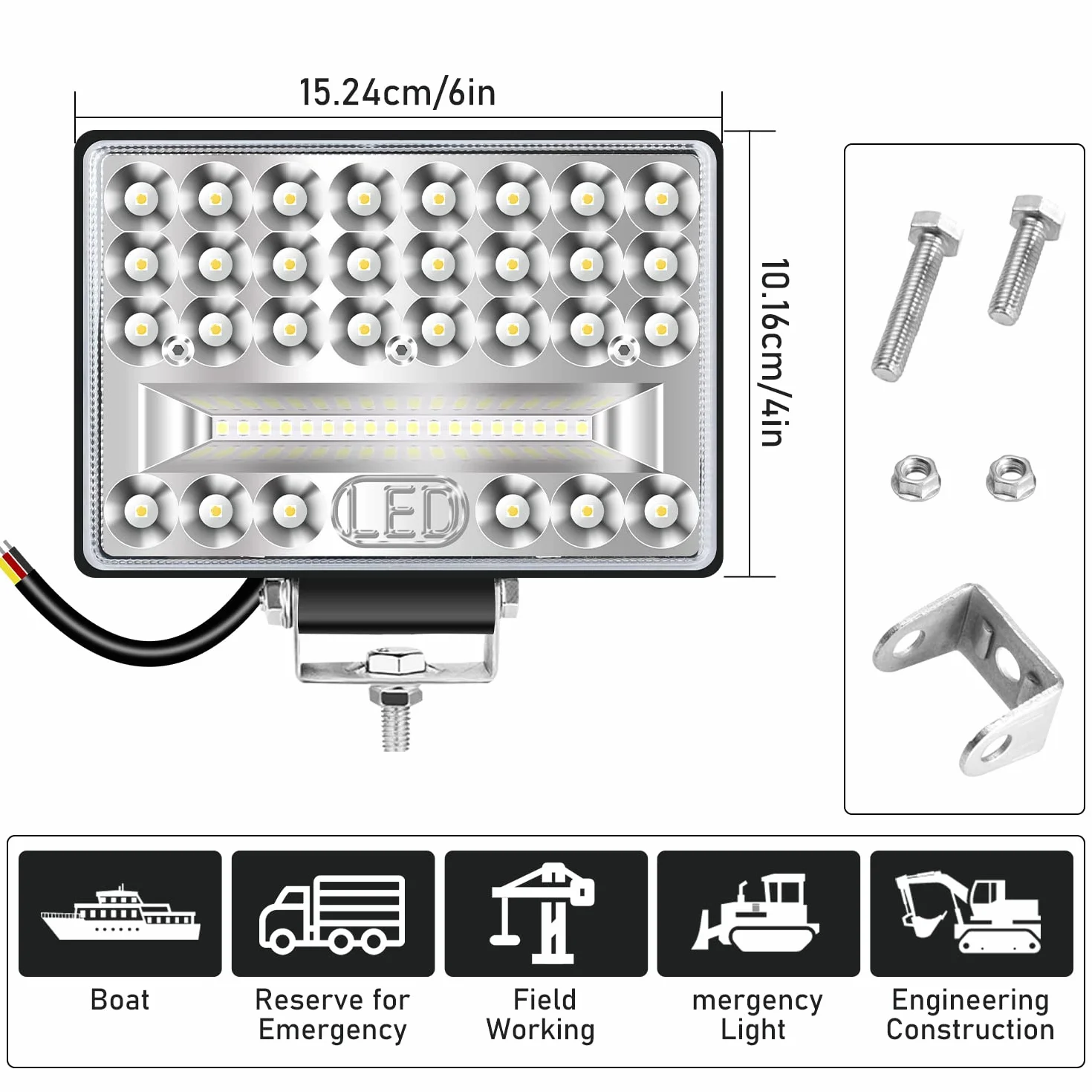 MaxAwe 2 sztuki świateł roboczych LED, 12 V, 24 V, 144 W, dodatkowe reflektory, 6000 K, IP68, wodoodporne światła do traktora, do samochodu, motocykla, SUV-a, ciężarówki, wózka widłowego, łodzi