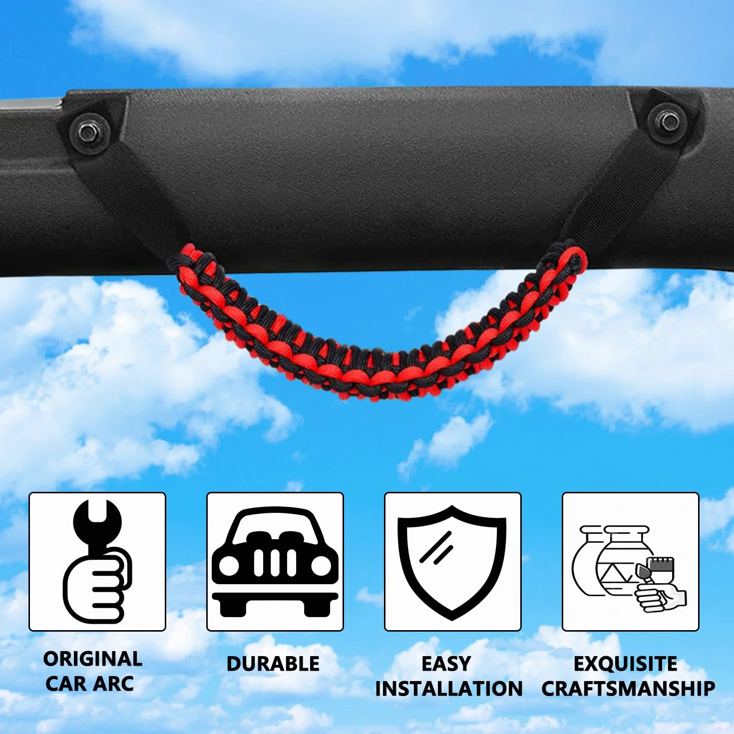 Uchwyty do drążka rolkowego, zamiennik uchwytu Paracord do Bronco 2021 2022 2023 2/4-drzwiowe akcesoria wewnętrzne, wytrzymuje do 158 kg, 4 czerwone