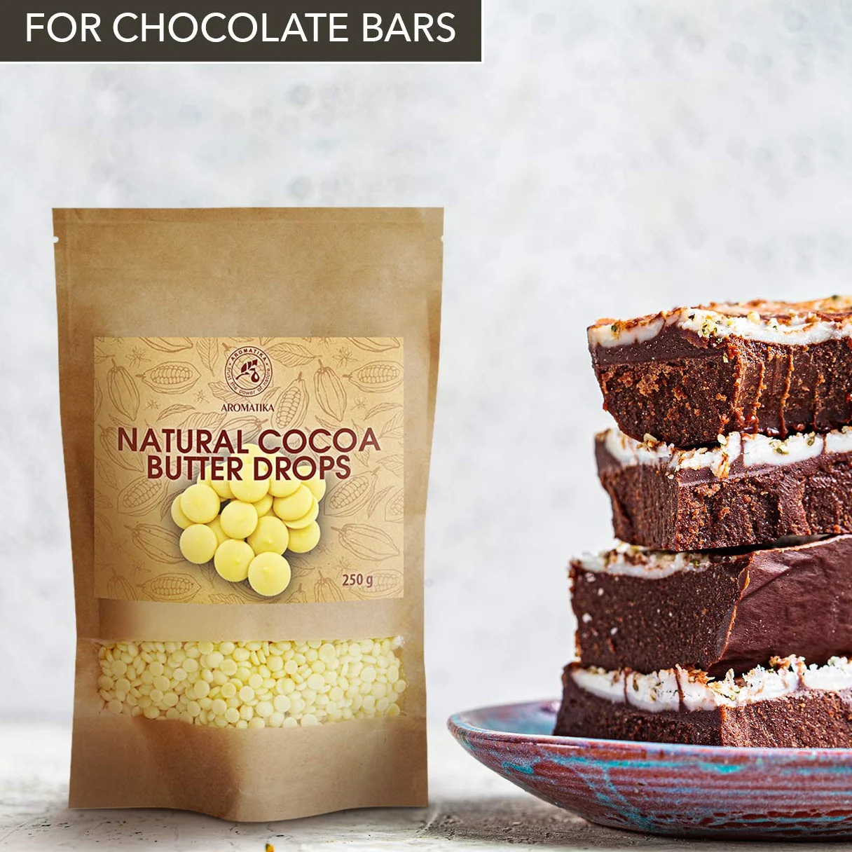 AROMATIKA Masło Kakaowe w Pastylkach 250g Theobroma Cacao Superfood do Pieczenia i Kosmetyki DIY