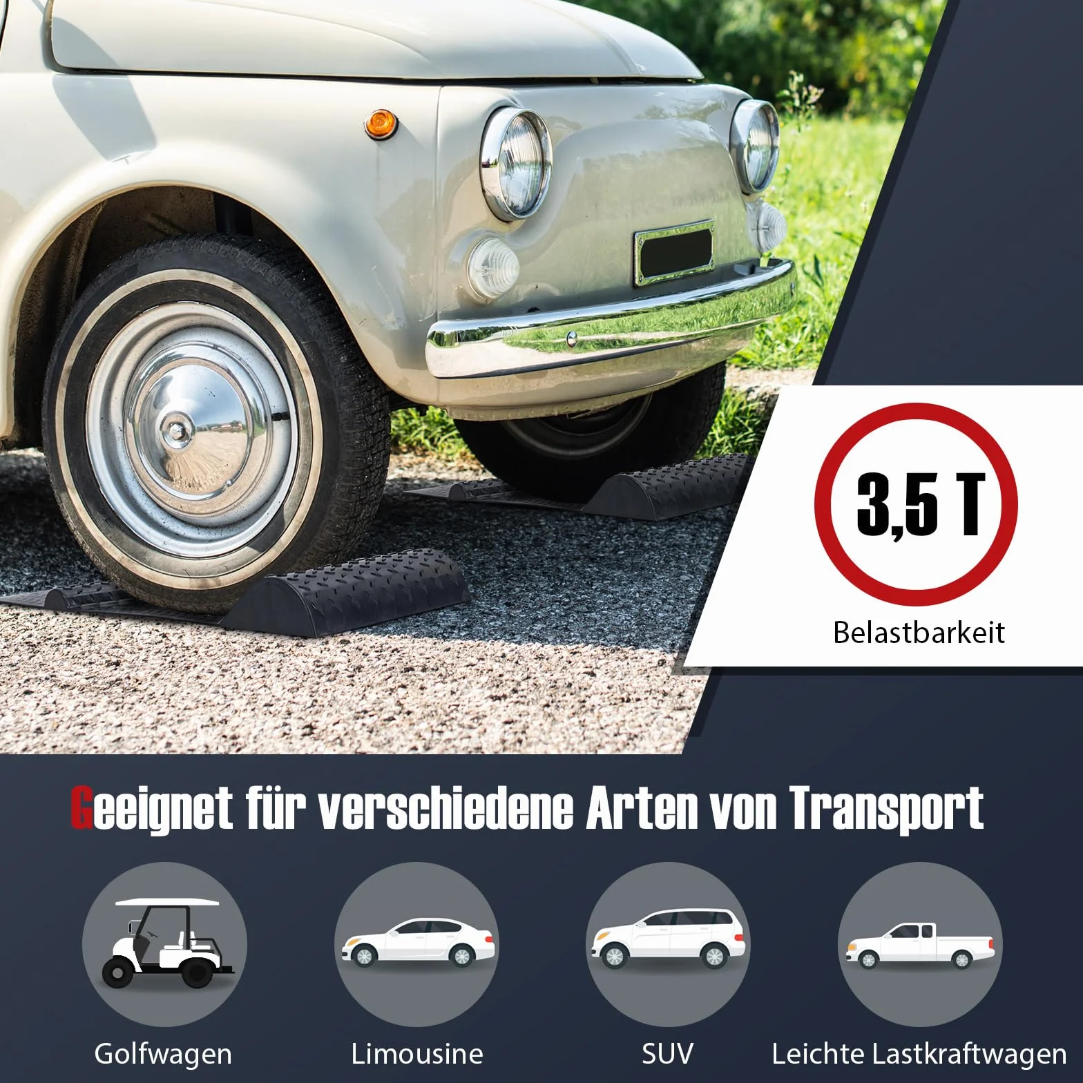 COSTWAY 2-częściowy zestaw mat parkingowych z progiem hamulcowym, pomoc przy parkowaniu, ogranicznik parkowania, gumowe stopery samochodowe, ochrona przed wjazdem do garażu, parkingu