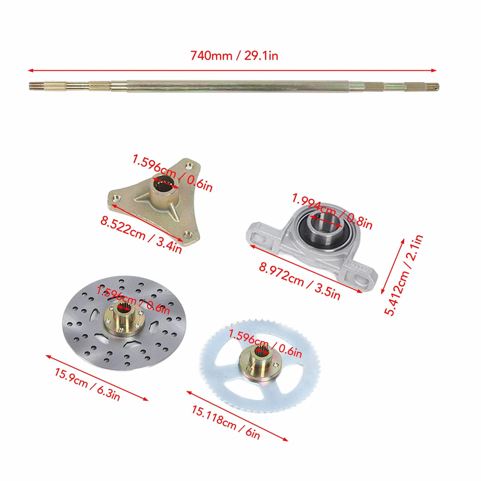 29-calowy Zestaw Gokartowy DIY Zestaw Osi Tylnej z piastą Koła łańcuchowego i Hamulcem Wymiana łańcucha, Rama Gokarta, Zestaw Gokartowy z wymienną zębatką łańcuchową T8F 58T do