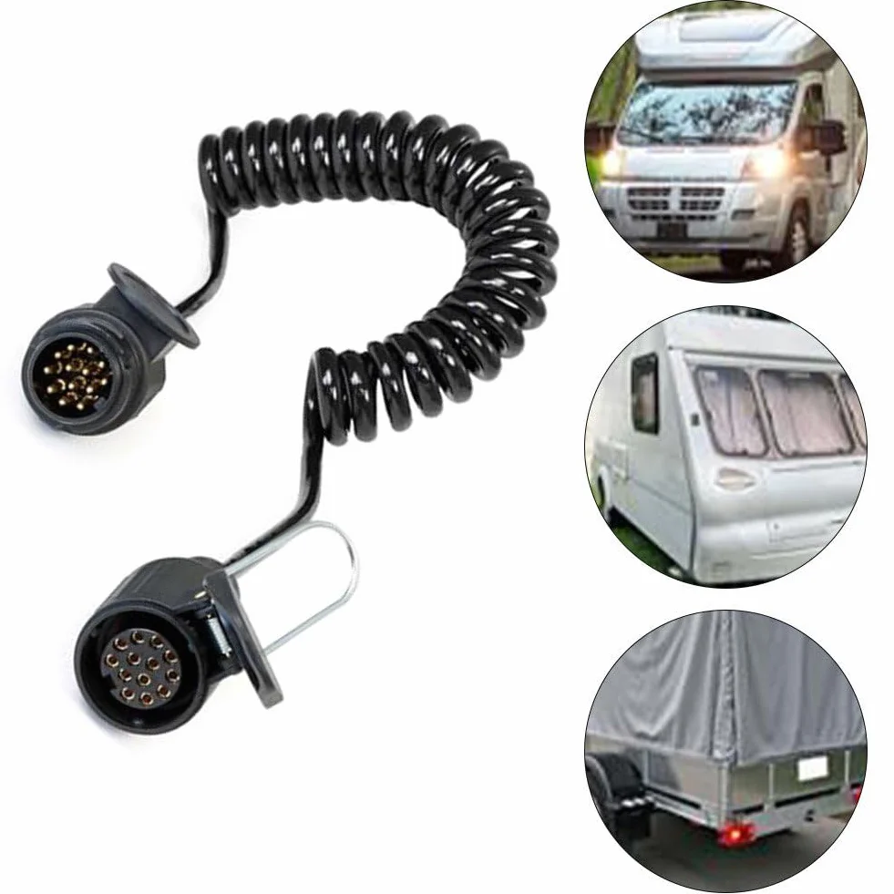 Kabel spiralny 13-biegunowy kabel do przyczepy, 12 V, przedłużacz 3 m, wtyczka do przyczepy, 13-biegunowy, adapter do haka holowniczego, samochodów osobowych, ciężarowych, przyczep