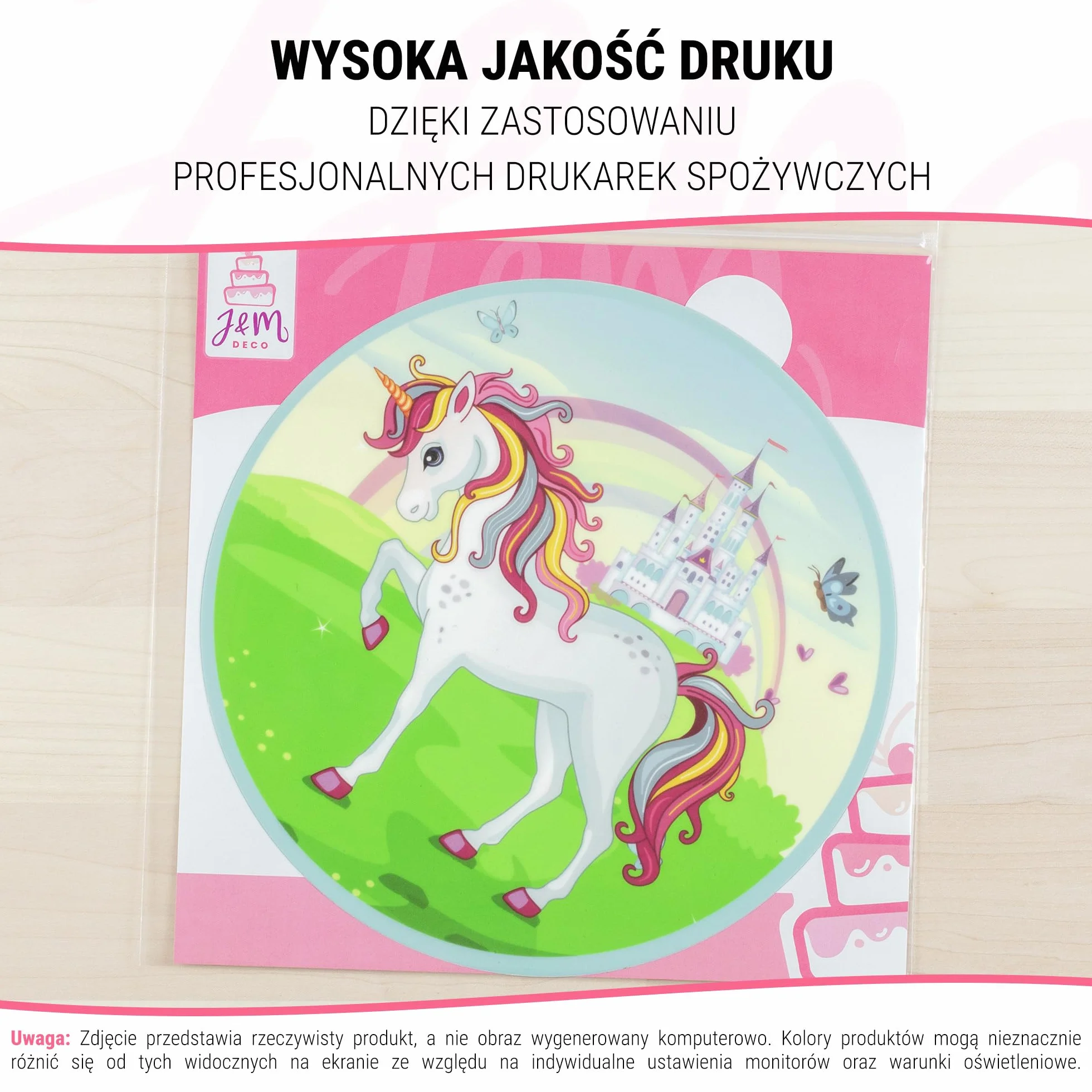 Jadalna dekoracja tortu jednorożec fondant okrągły Ø 20 cm