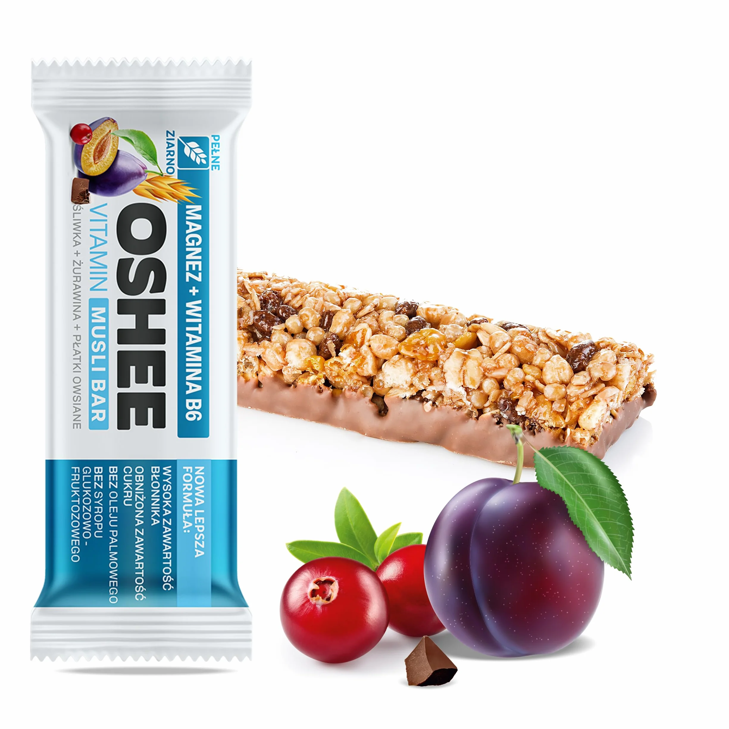 25x OSHEE Vitamin musli bar magnez + witamina B6 śliwka żurawina 40 g