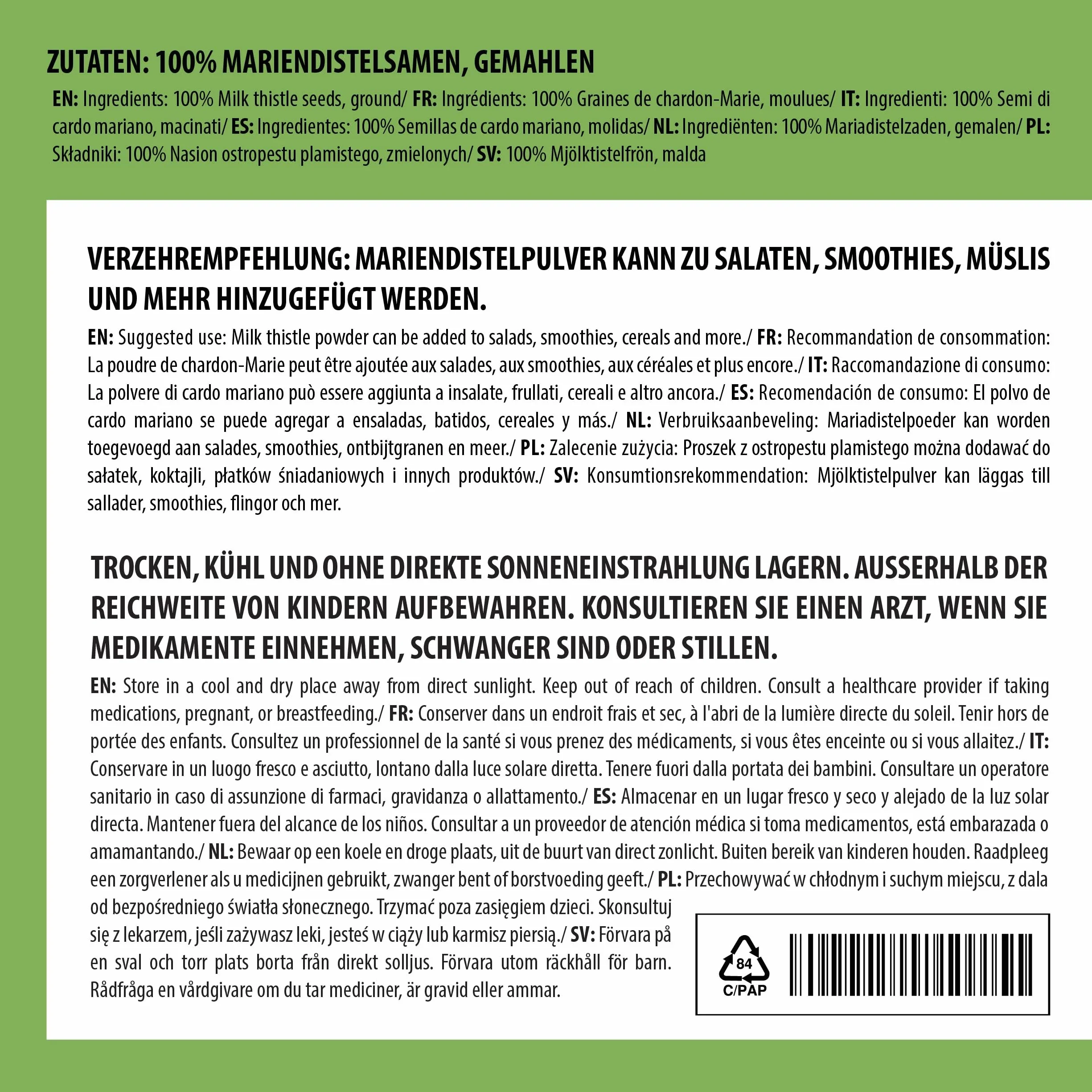 Alpi Nature Proszek z Ostropestu Plamistego 125g, Mielone Nasiona Ostropestu