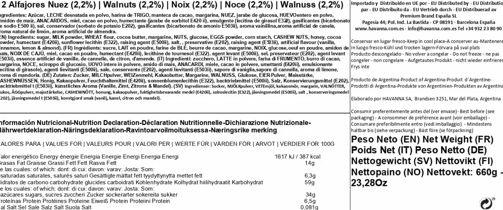 Havanna | Alfajores z orzechami i białą czekoladą | Ciastka z nadzieniem z dulce de leche w polewie | 12 sztuk | 660 g
