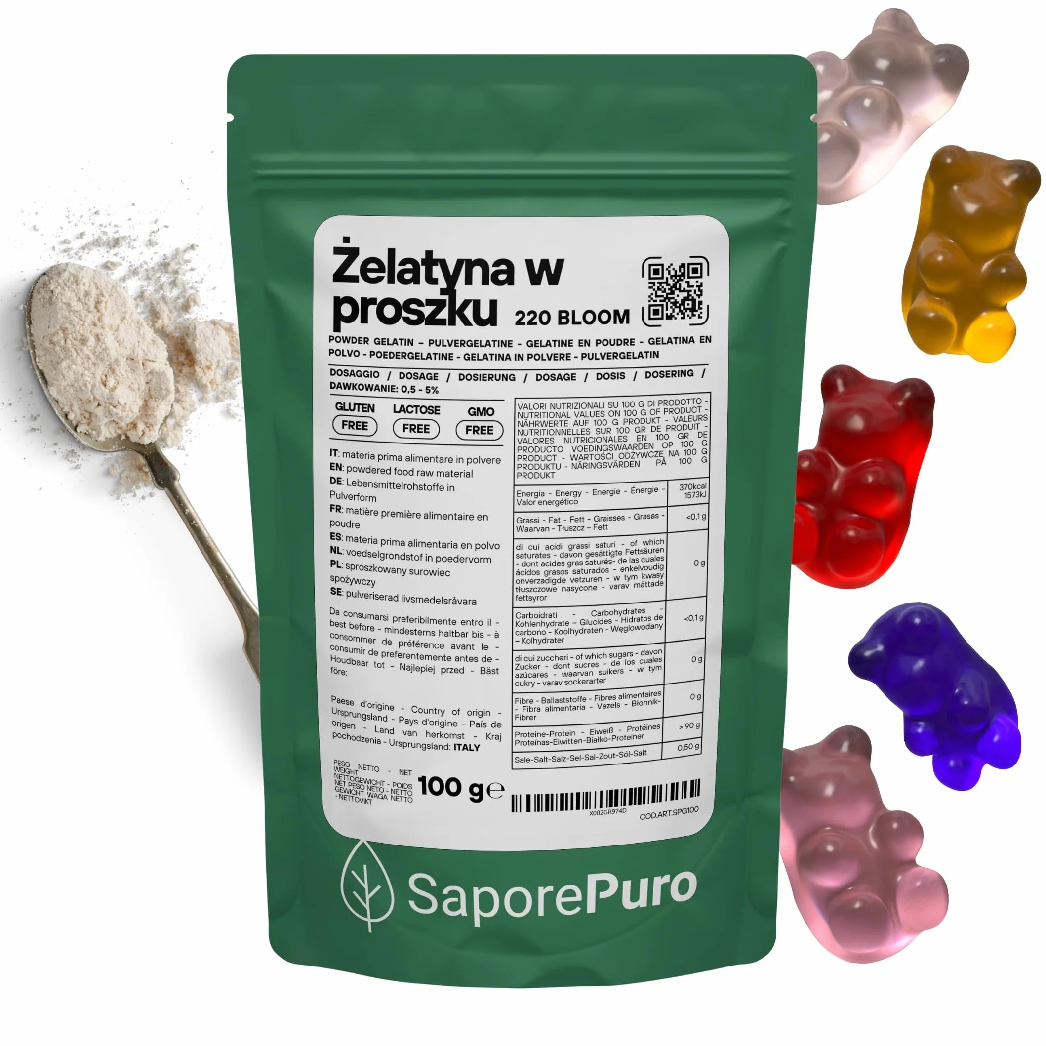 SaporePuro Żelatyna Spożywcza w Proszku 100 g 220 Bloom